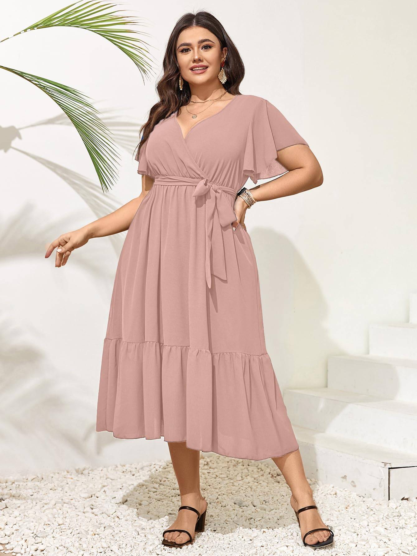 Women Plus Size Dresses V Neck A-Line Maxi Dress