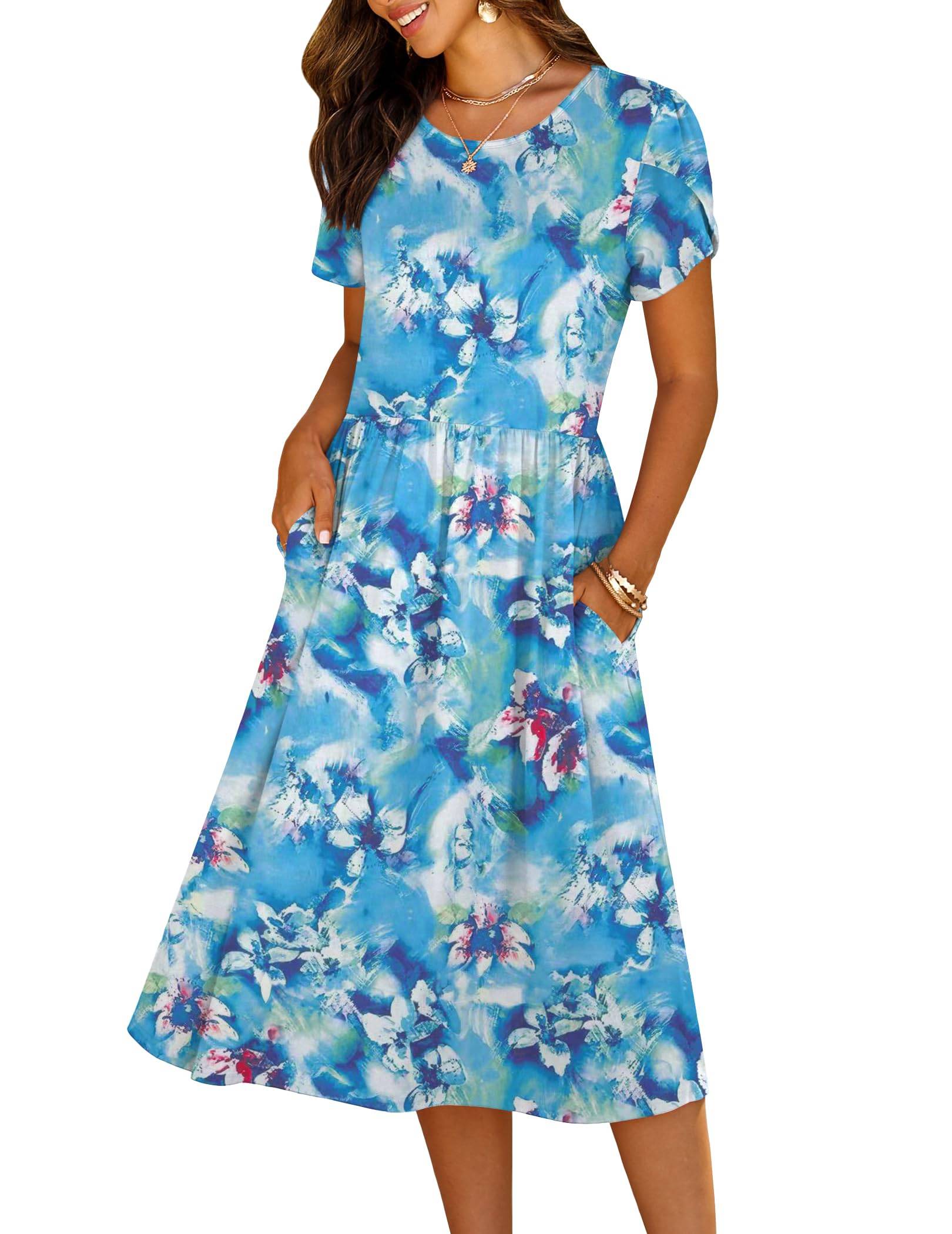 Women's A-Line Midi Dresses Floral Beach Sundress