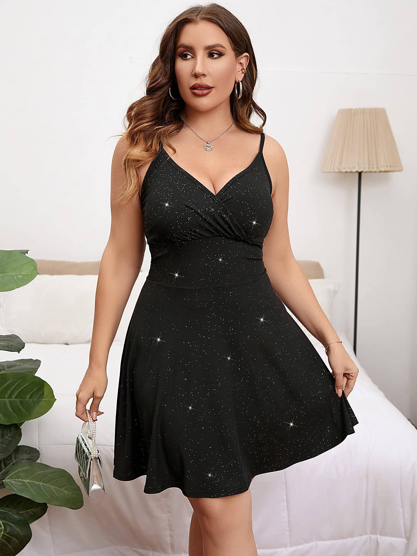 Women's Plus Size Sleeveless Glitter Dress