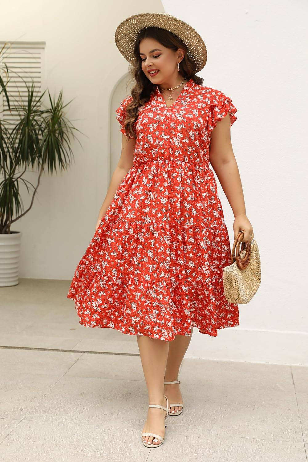 Plus Size Midi DressesWomen Boho Floral Dress