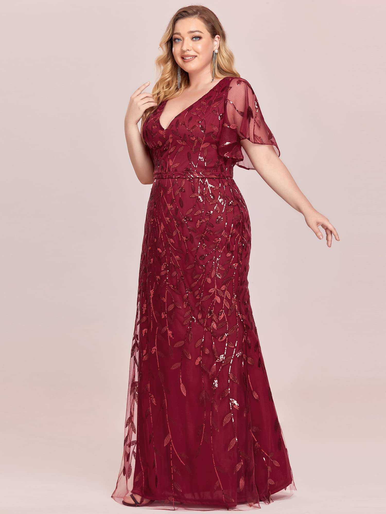 Women's V-Neck Sparkly Formal Dresses Plus Size