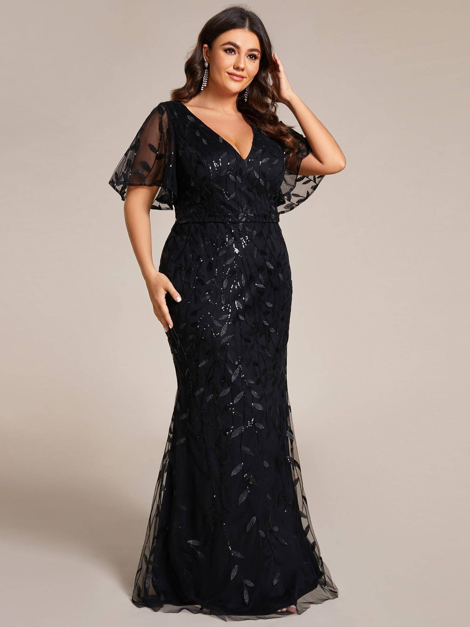 Women's V-Neck Sparkly Formal Dresses Plus Size