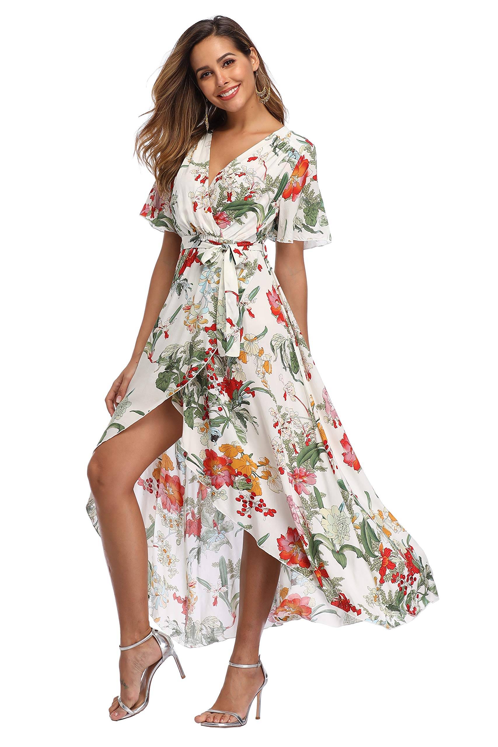 Women's Wrap V Neck Floral Summer Dresses Maxi