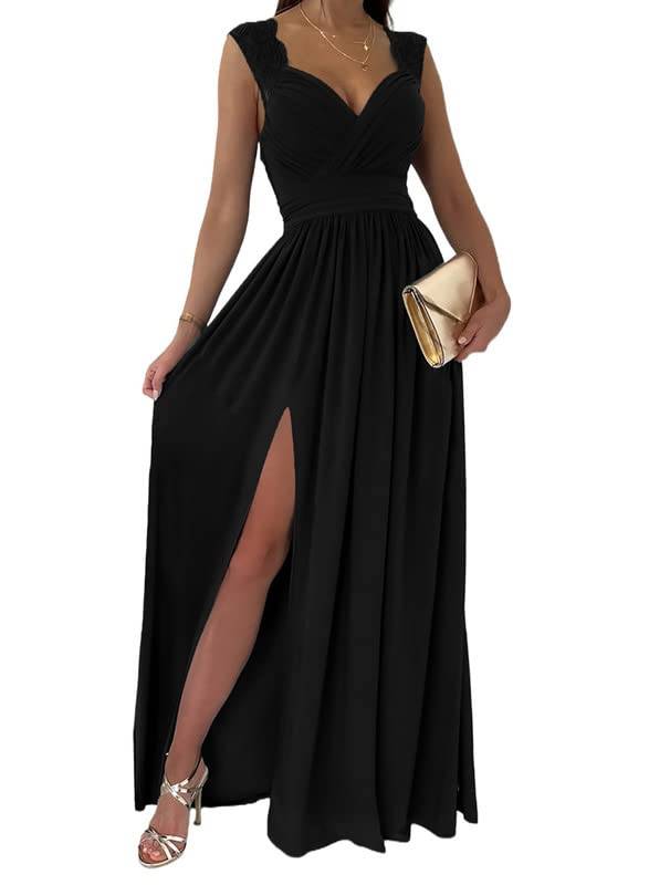 Womens Wrap V-Neck Sexy Wedding Guest Maxi Dresses