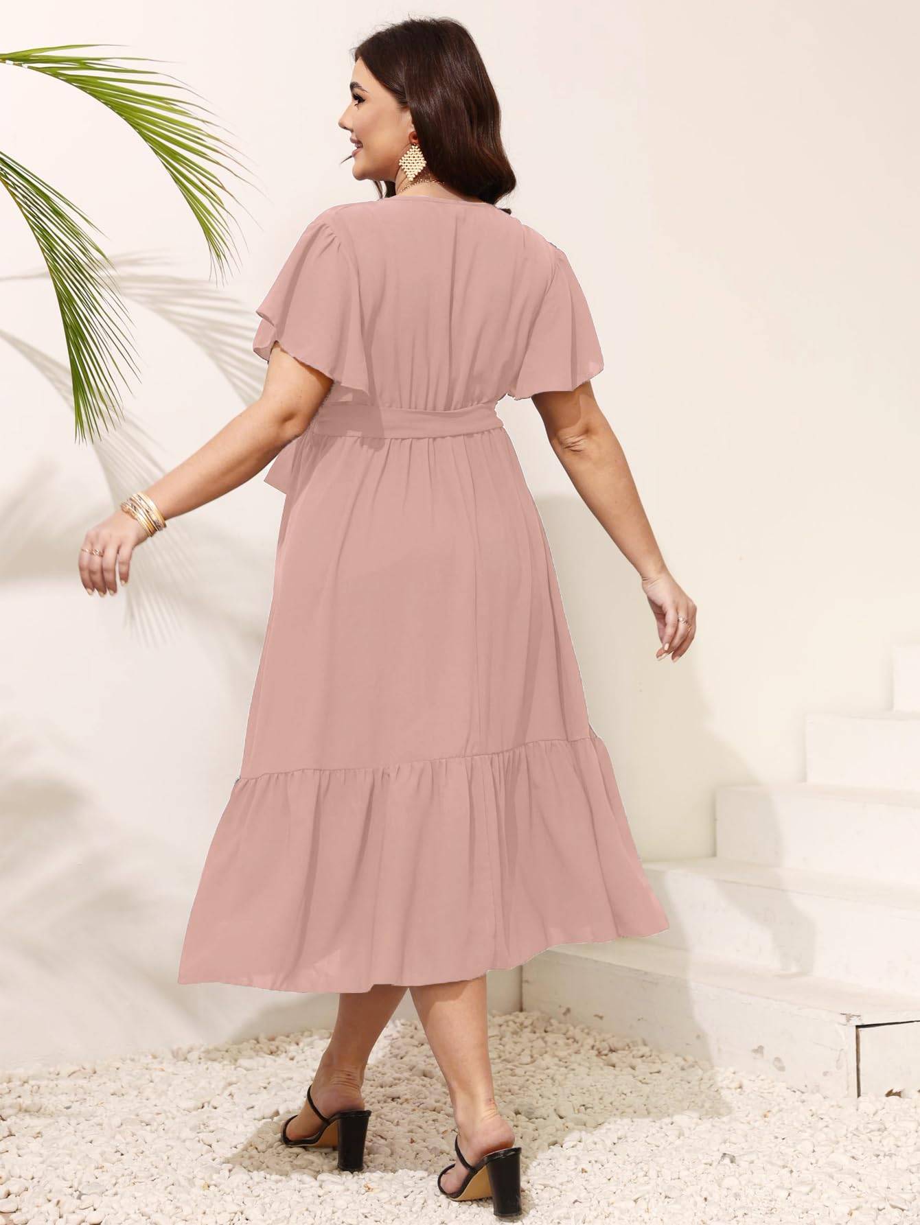 Women Plus Size Dresses V Neck A-Line Maxi Dress