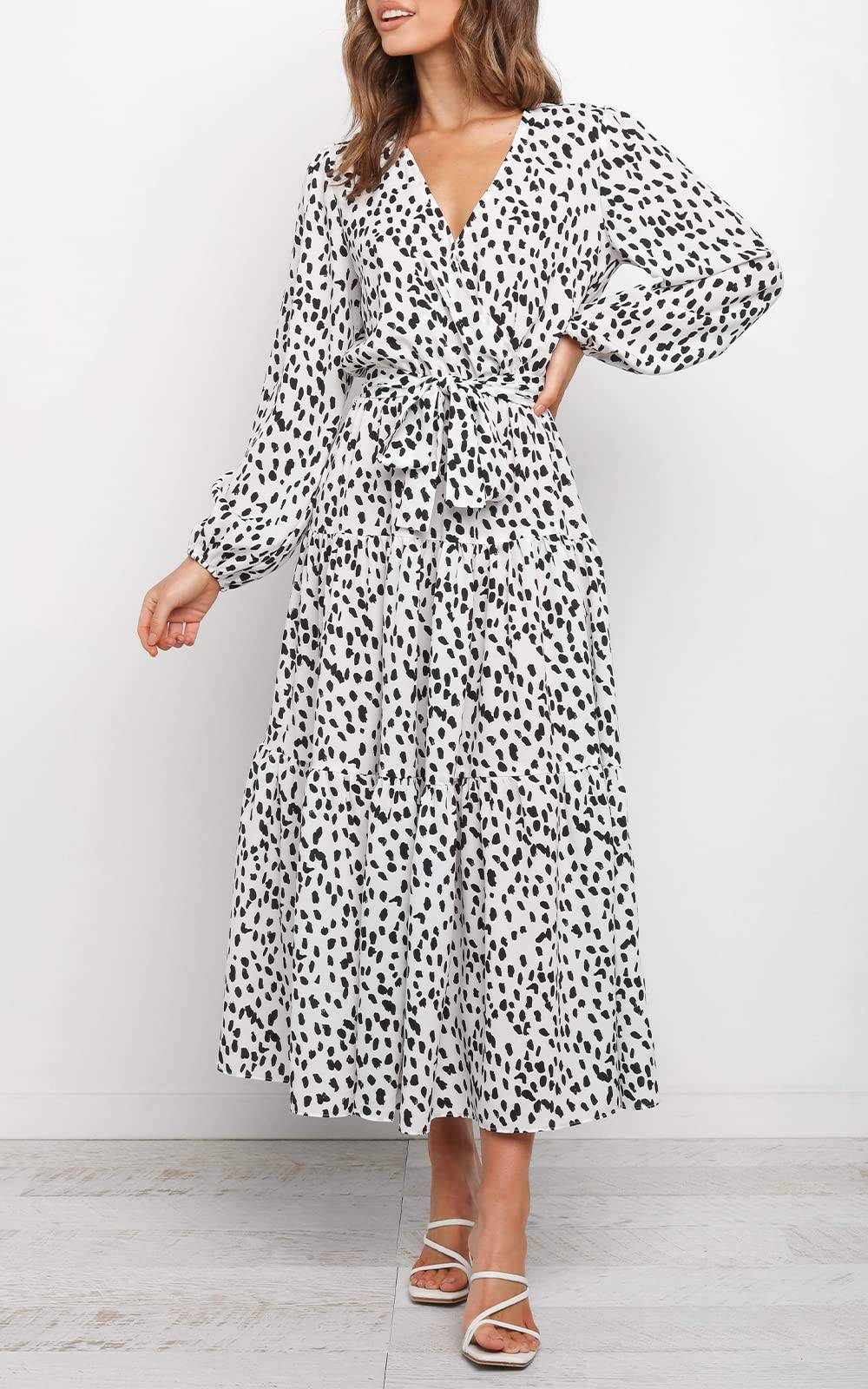 Womens Long Sleeve V Neck Floral Maxi Dress Boho