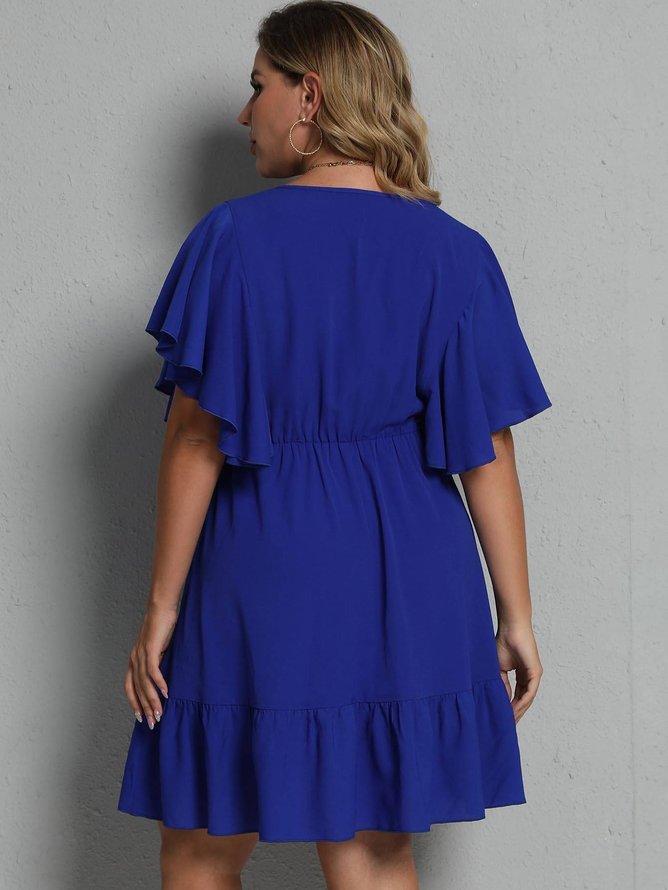 Women's Plus Size Wrap V Neck Short A Line Dress