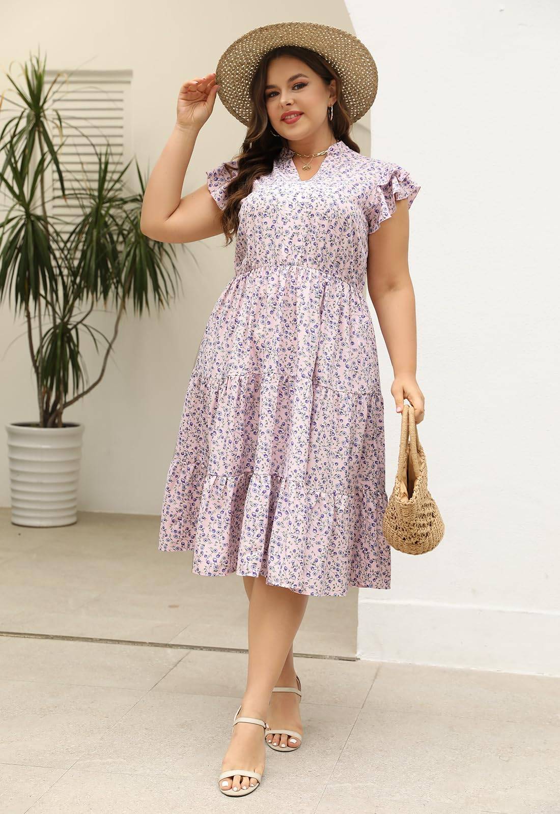 Plus Size Midi DressesWomen Boho Floral Dress