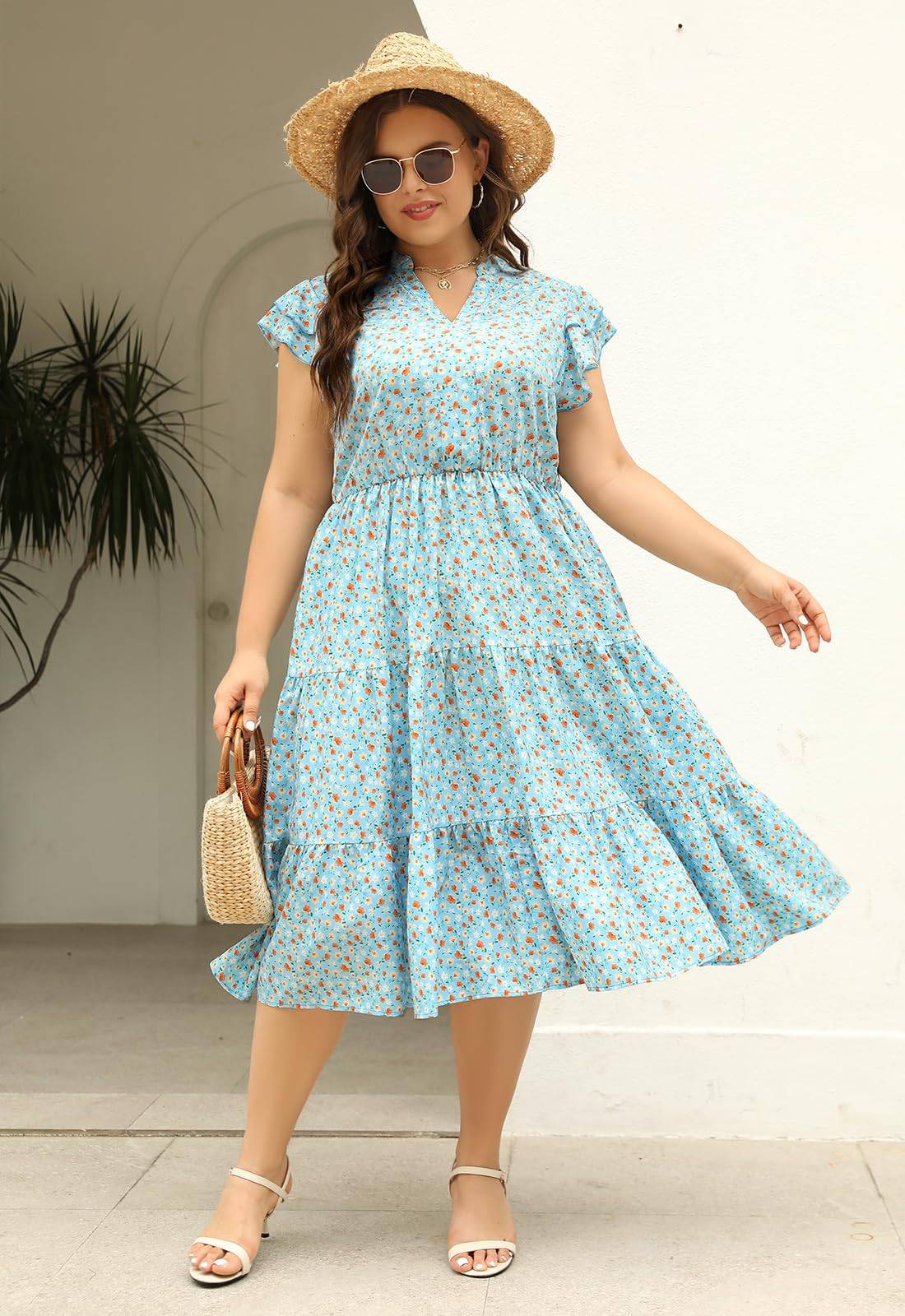 Plus Size Midi DressesWomen Boho Floral Dress