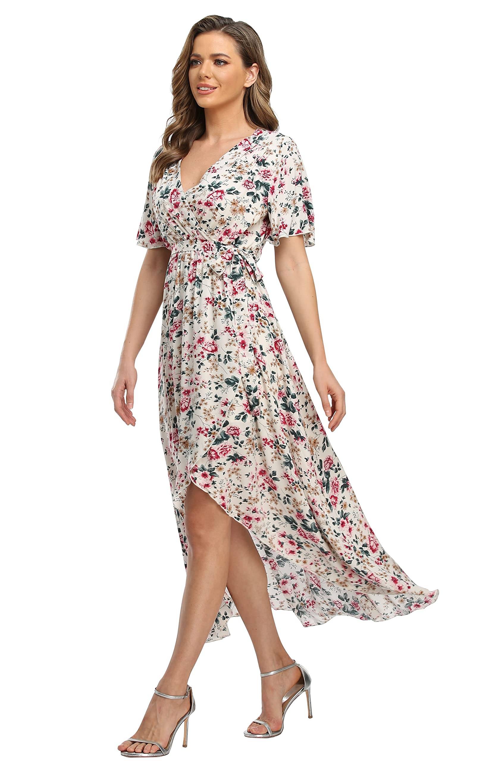 Women's Wrap V Neck Floral Summer Dresses Maxi