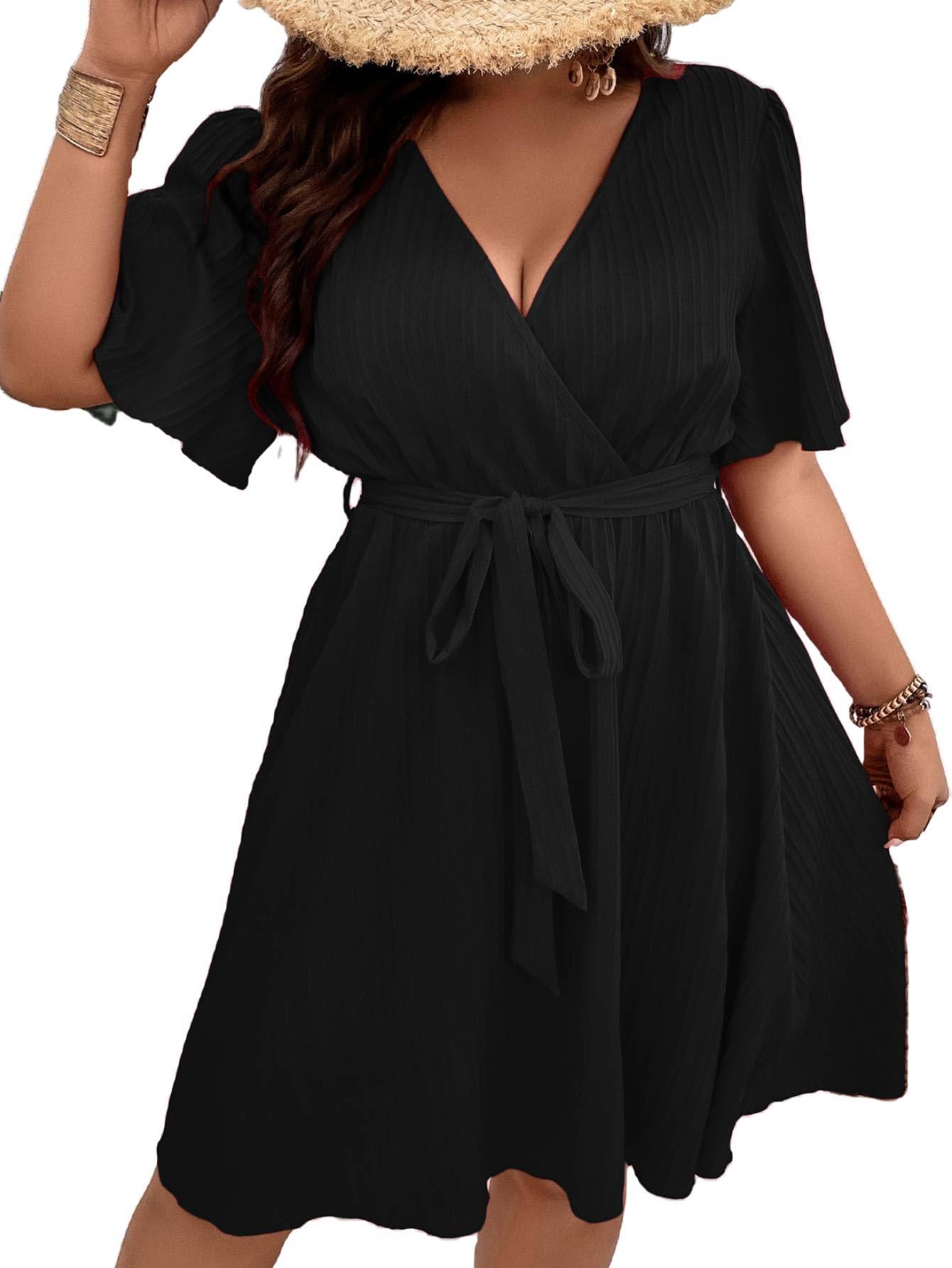 Women's Plus Size Wrap V Neck Short A Line Dress