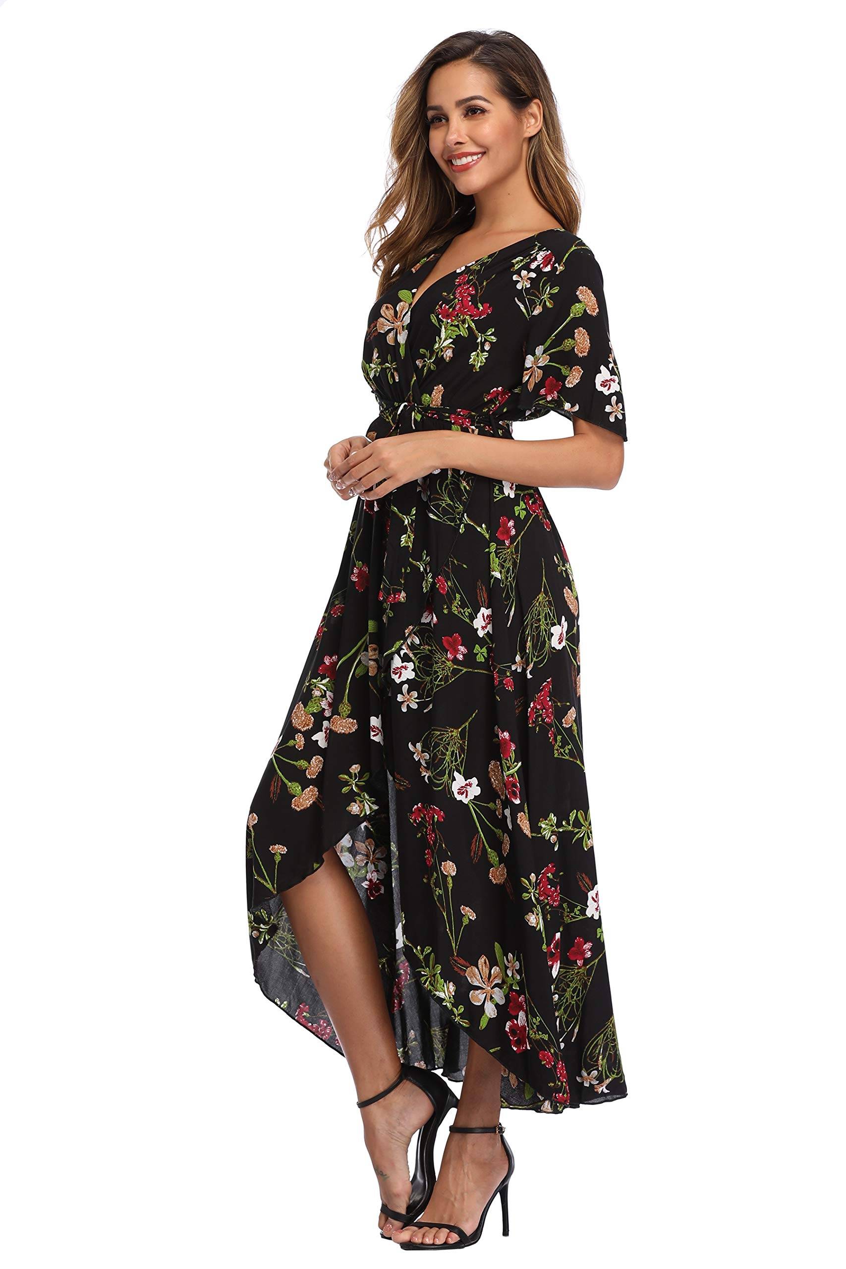 Women's Wrap V Neck Floral Summer Dresses Maxi