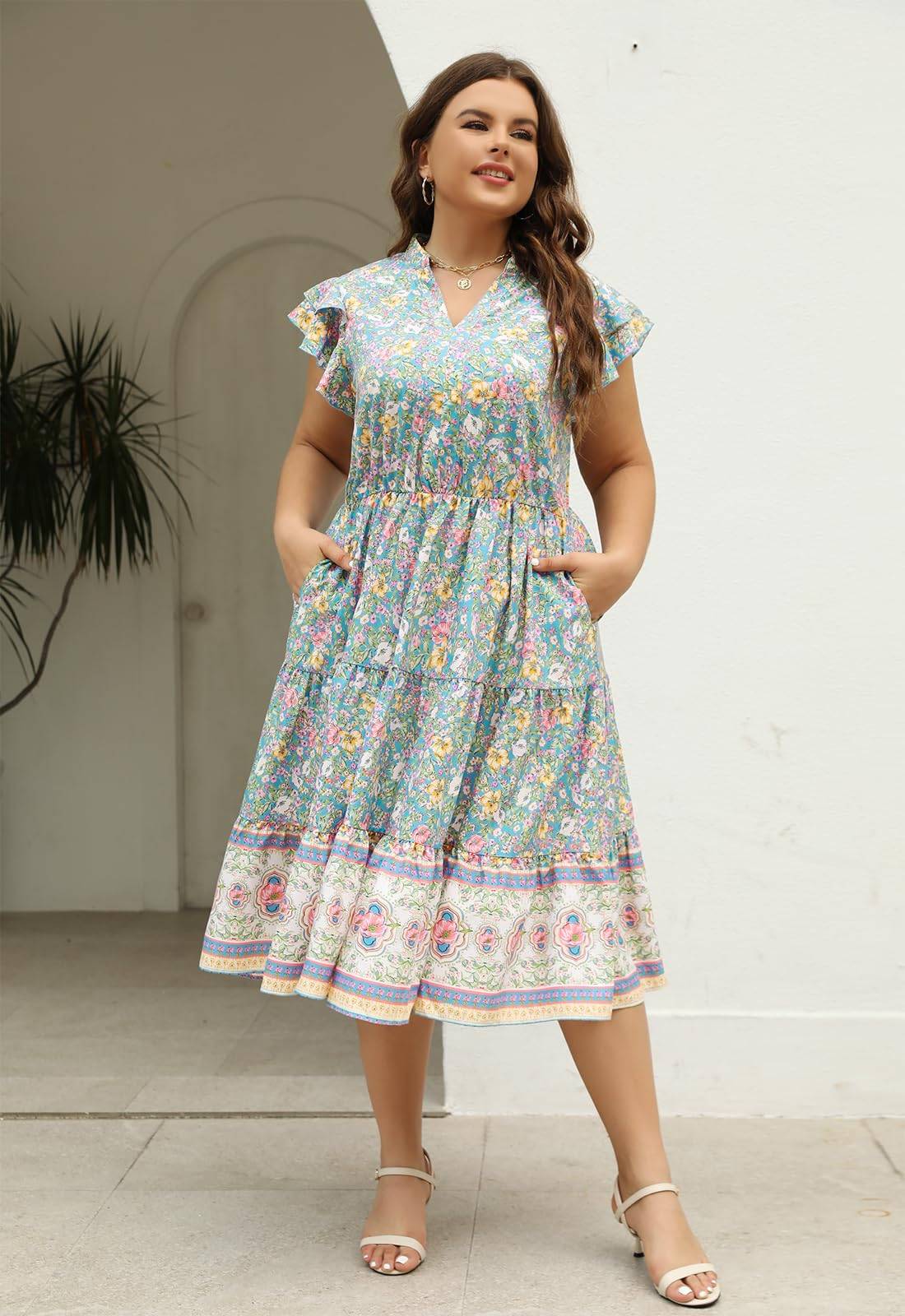 Plus Size Midi DressesWomen Boho Floral Dress