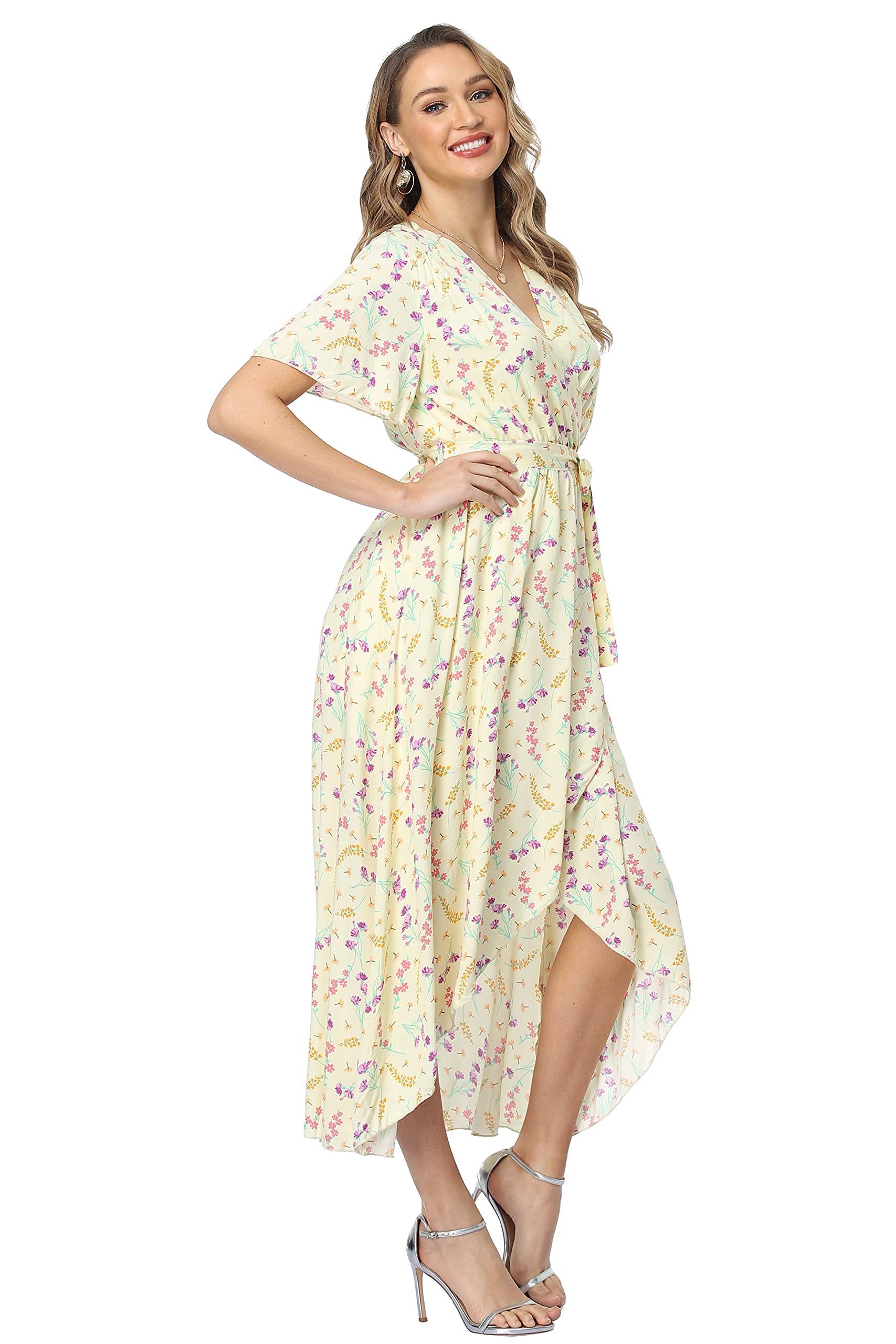 Women's Wrap V Neck Floral Summer Dresses Maxi