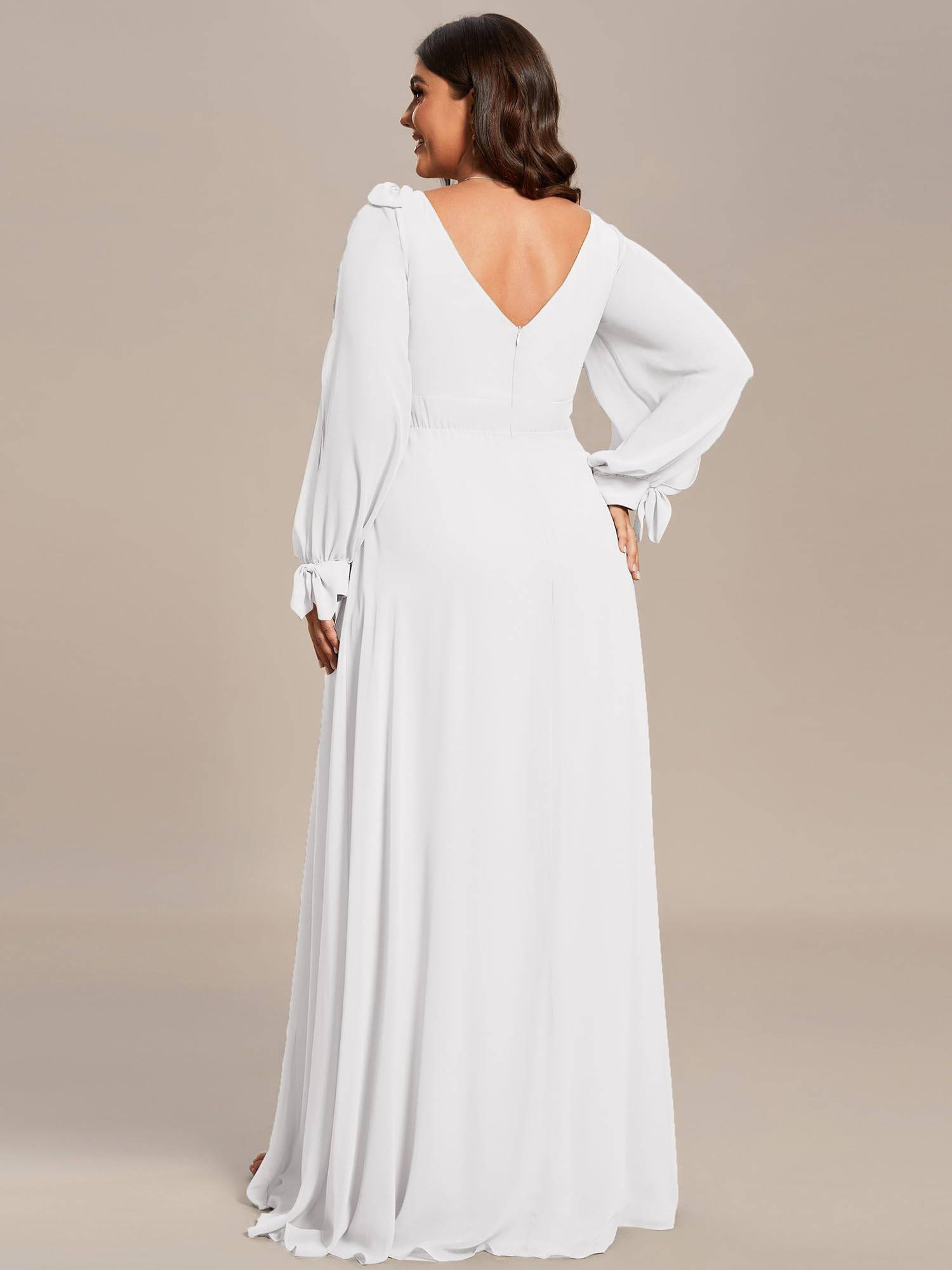 Plus Size Chiffon Long Sleeve Formal Dress