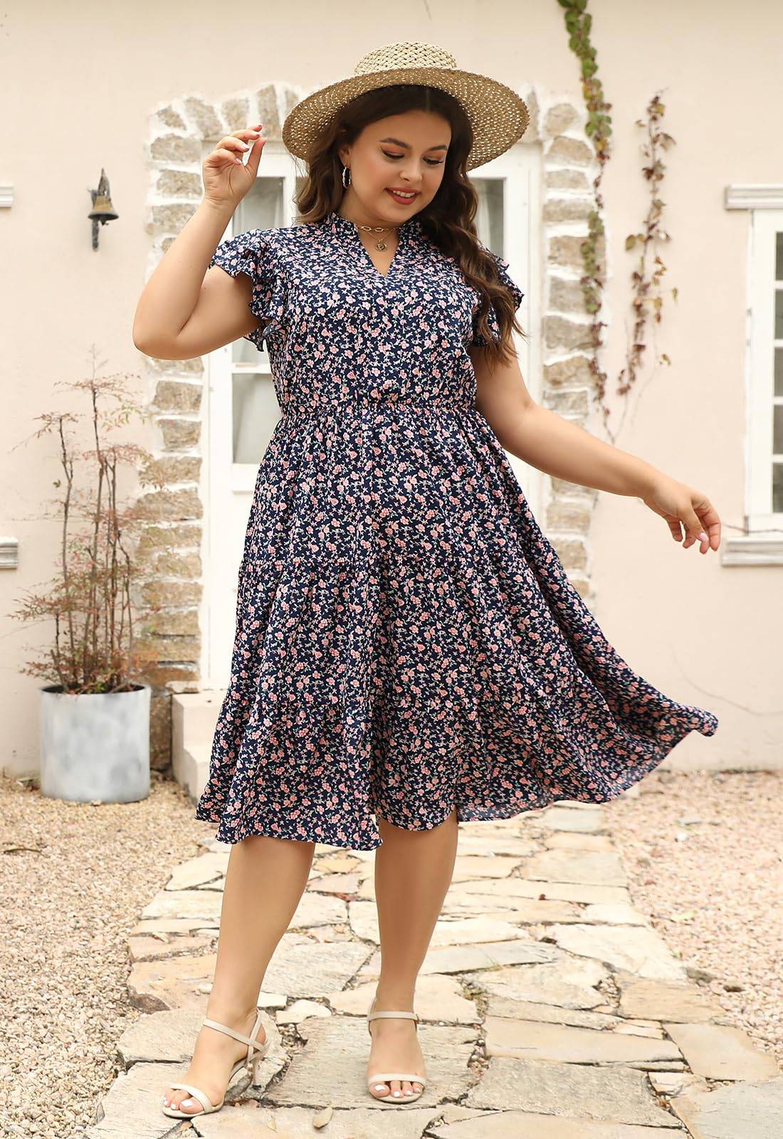 Plus Size Midi DressesWomen Boho Floral Dress