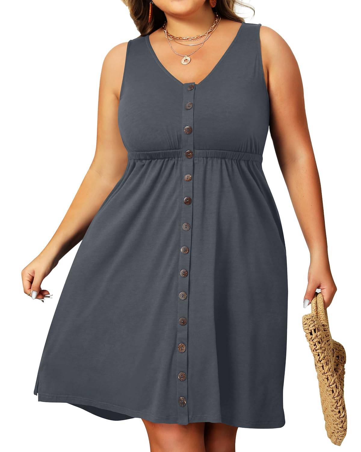 Women's Plus Size Summer Dresses Pockets A-Line