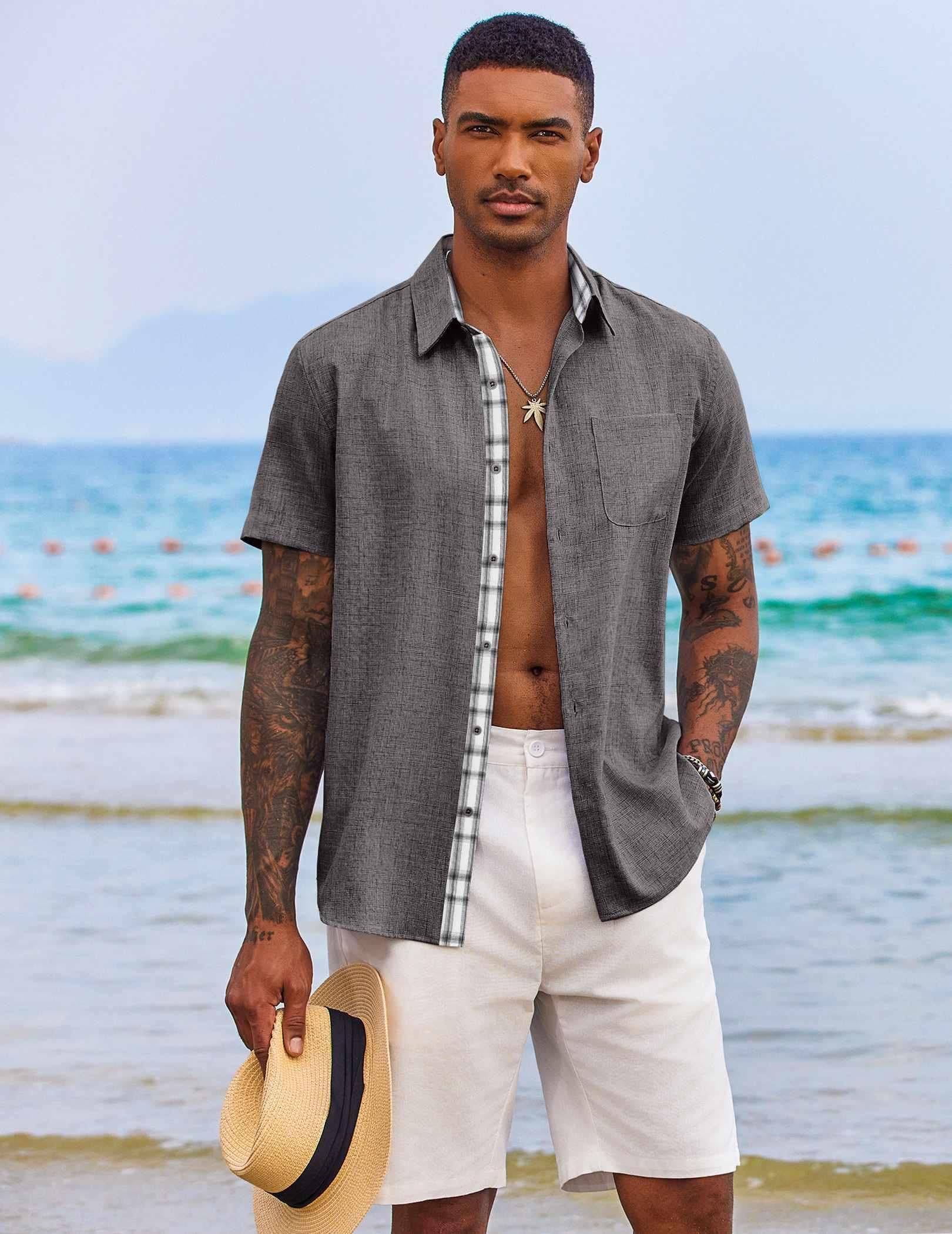 Men's Button Down Shirts Short Sleeve Casual Shirts Summer Beach Shirts Vacation Wedding Shirts with Pocket