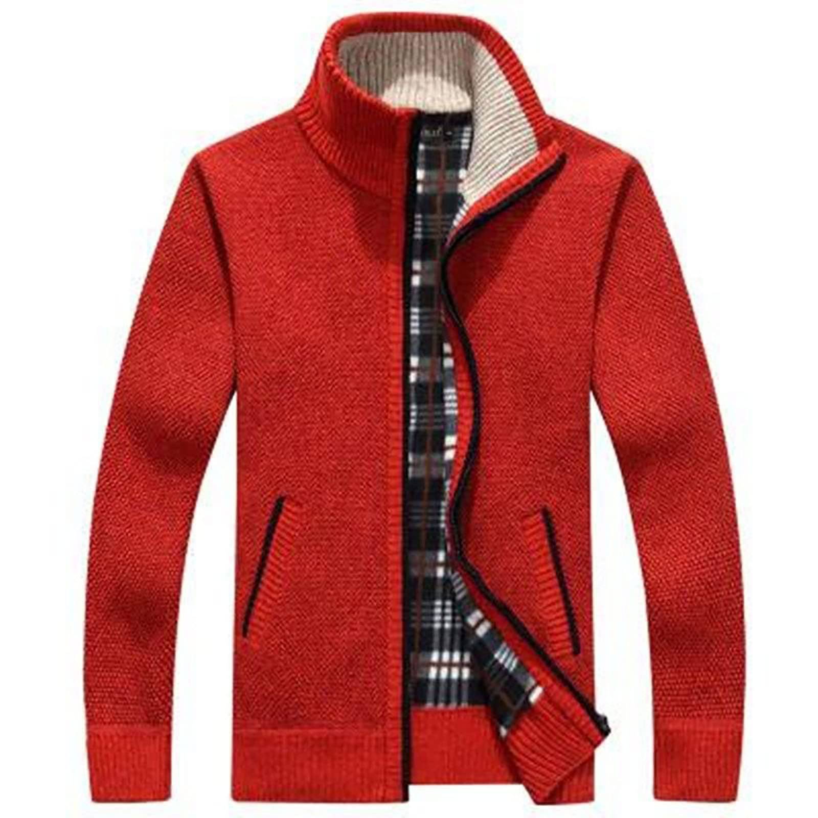 Men's Cardigan Sweaters Knitted Stand Collar Regular Fit Jacket Full Zip Fleece Lined Winter Warm Coat