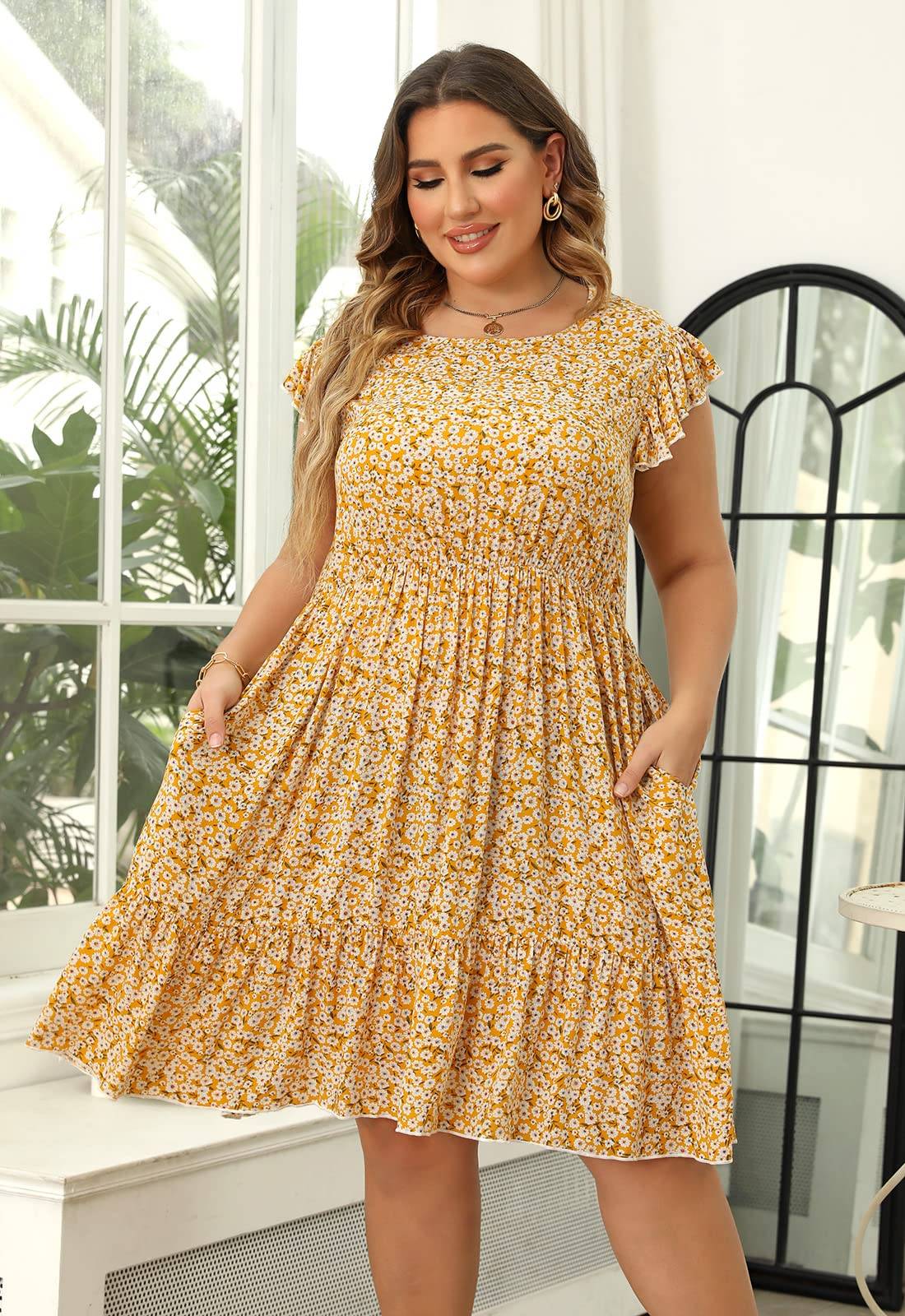 Plus Size Dresses Women Boho Floral Midi Dress