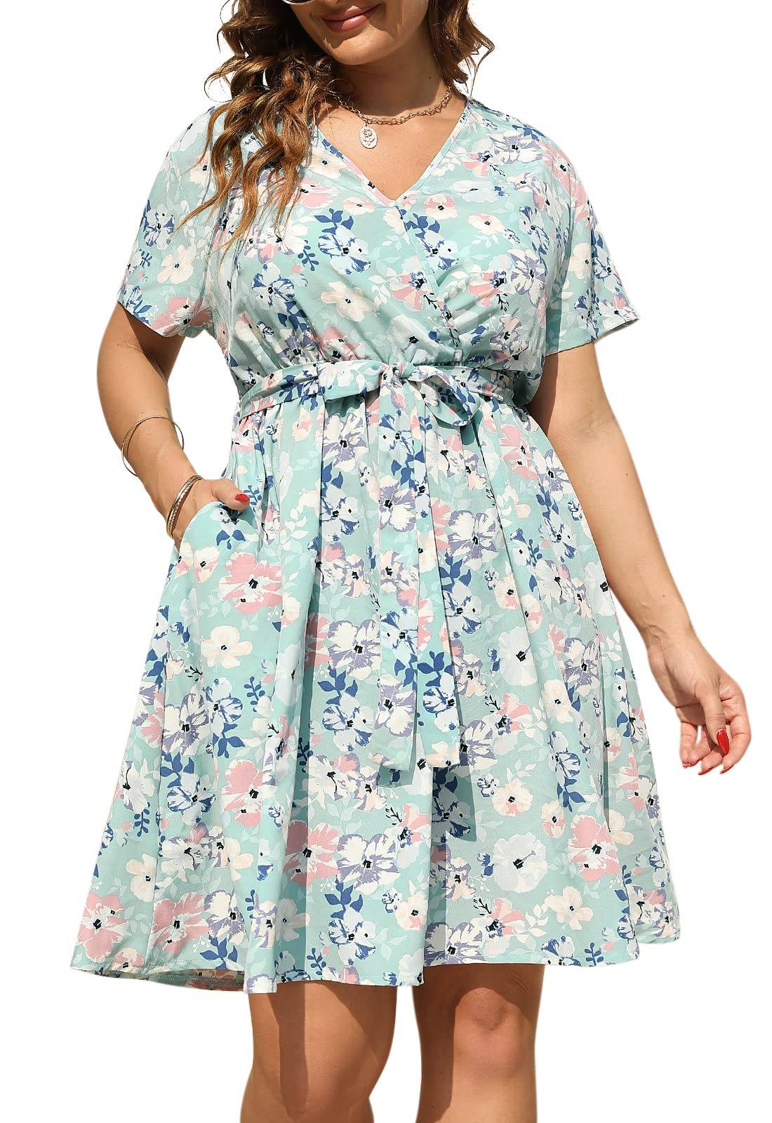 Womens Plus Size Boho Wrap Dress Floral Print