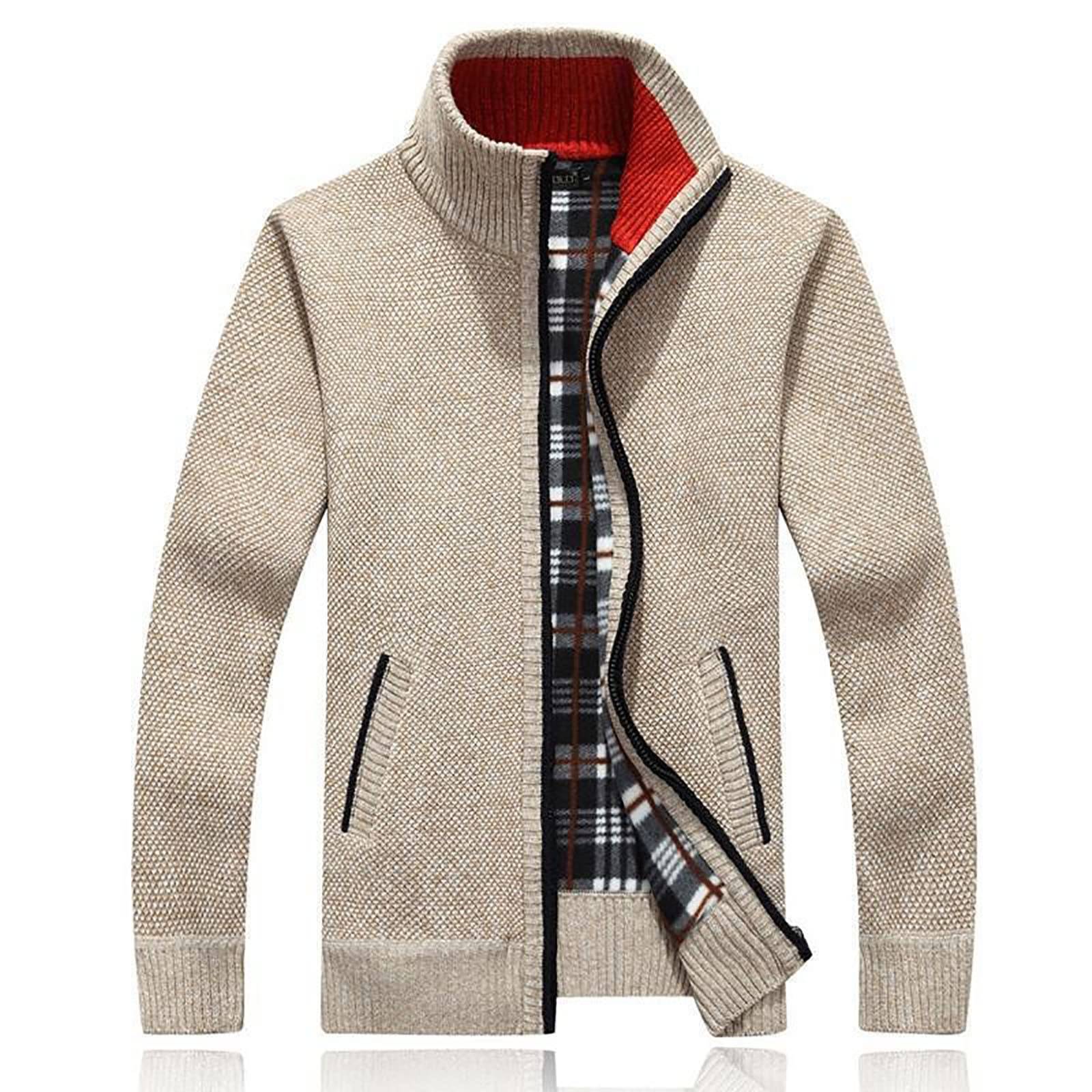 Men's Cardigan Sweaters Knitted Stand Collar Regular Fit Jacket Full Zip Fleece Lined Winter Warm Coat