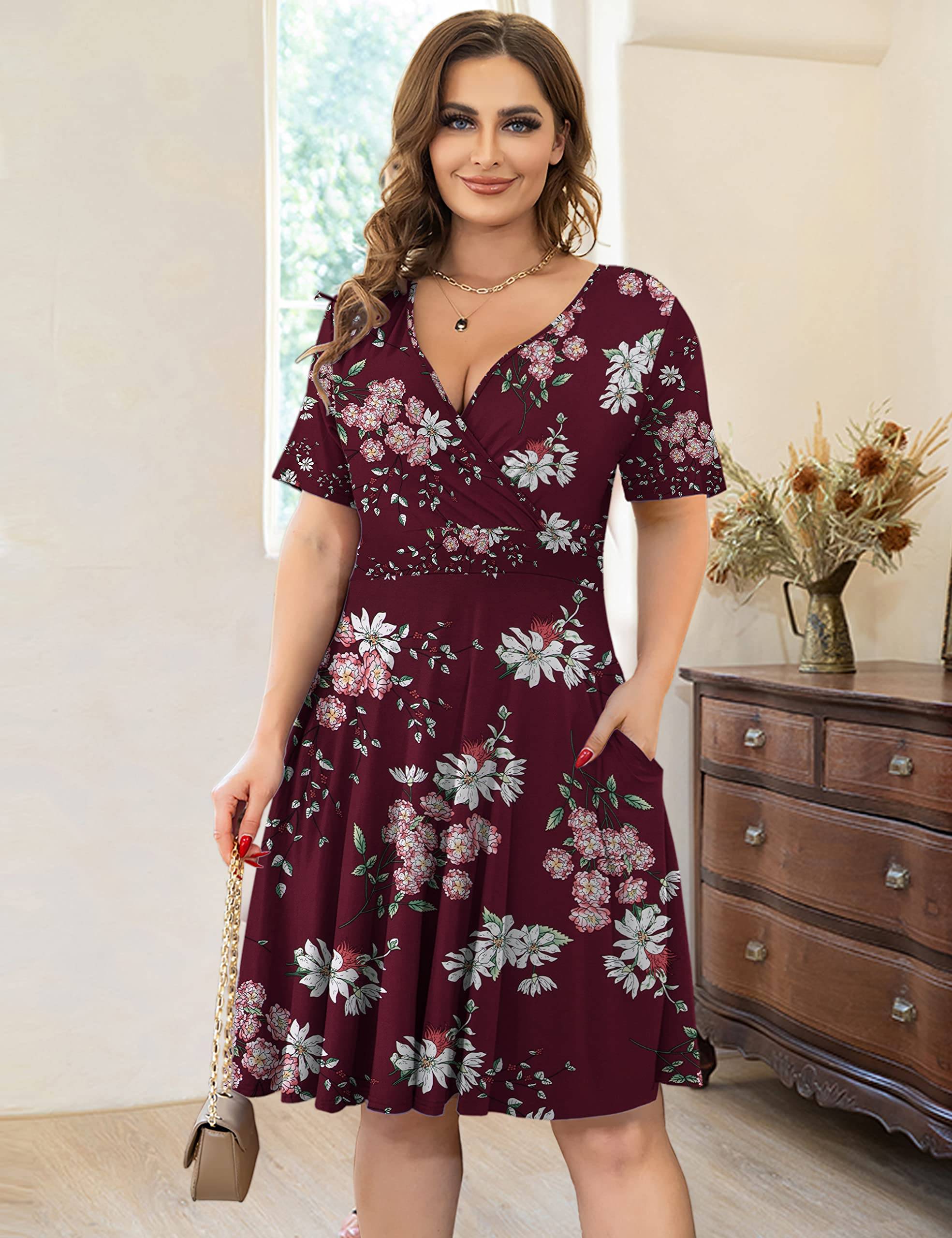 Womens Plus Size Dresses Wrap Dress with Pockets