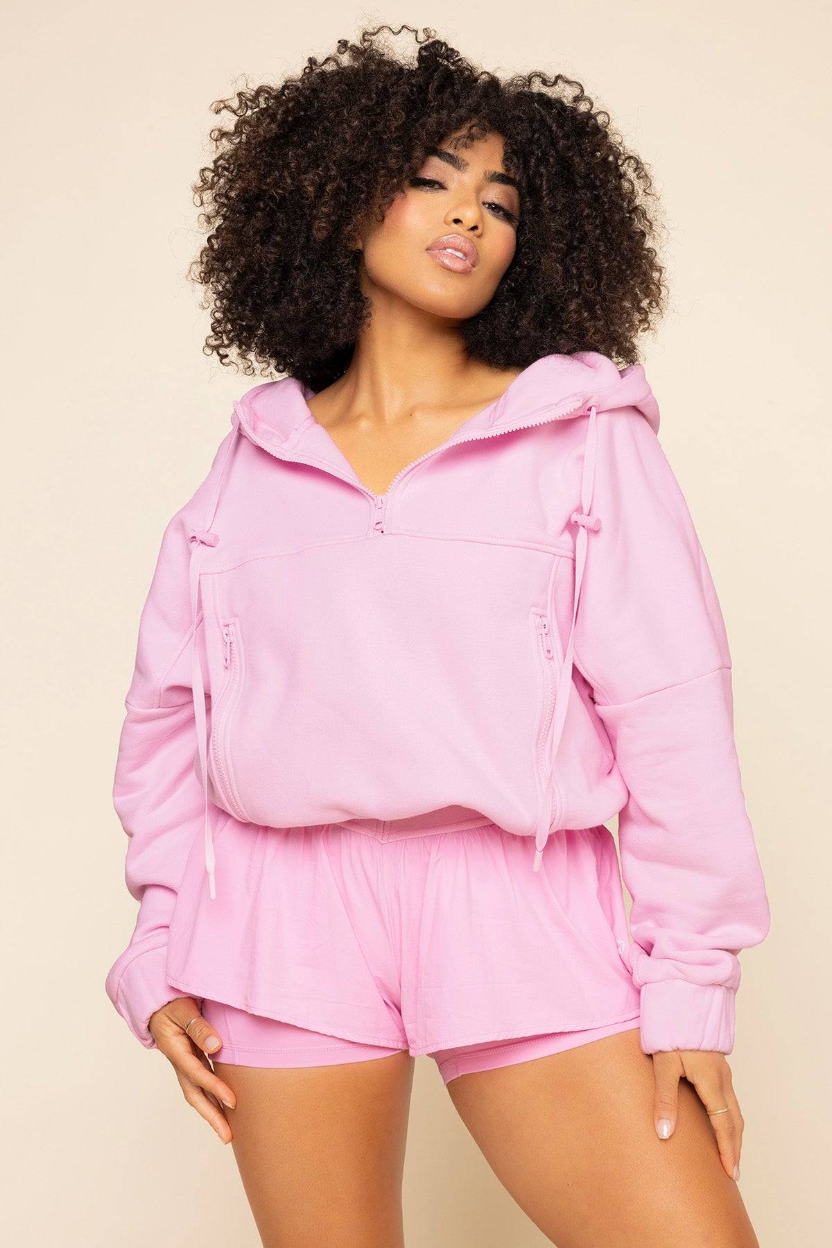 Half Zip Warm Up Hoodie - Perfect Pink