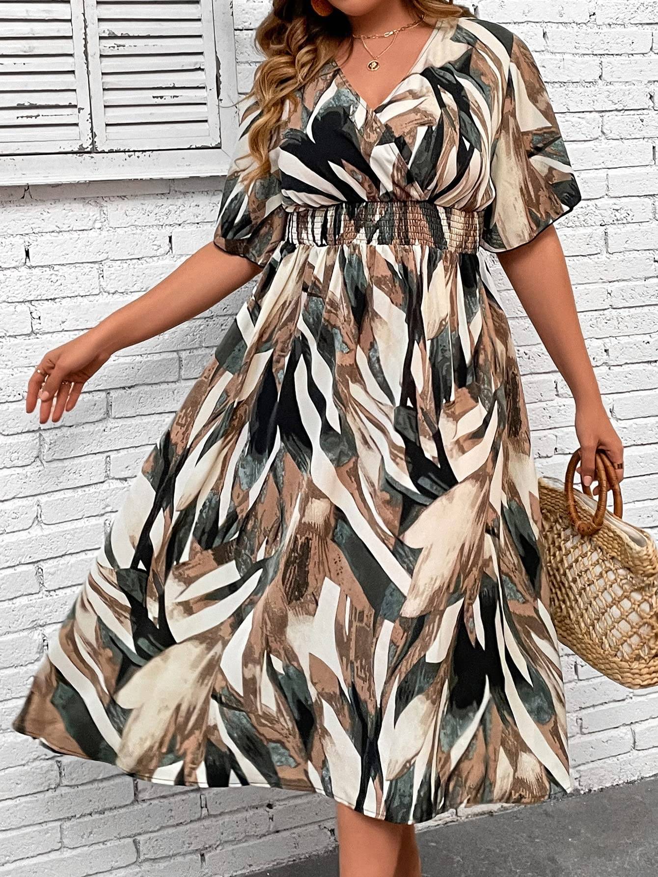 Women's Plus Size Boho Floral V Neck A Line Dress