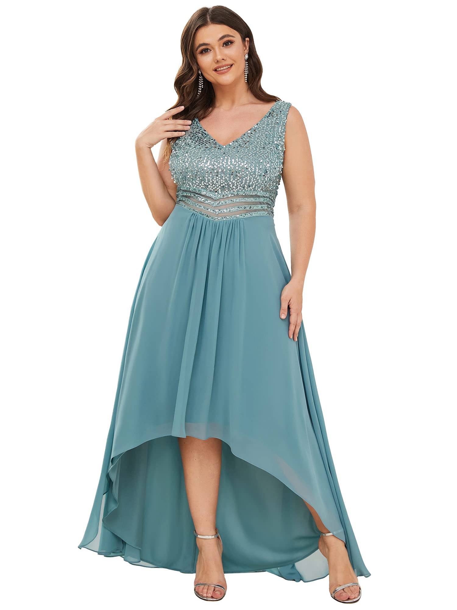 Plus Women V Neck Maxi Formal Party Dress