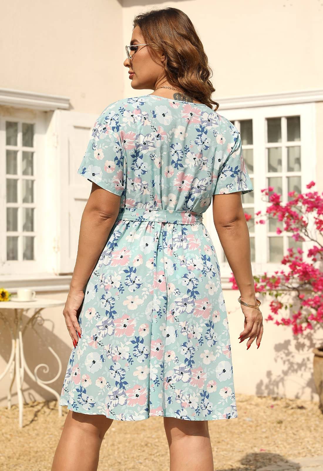 Womens Plus Size Boho Wrap Dress Floral Print