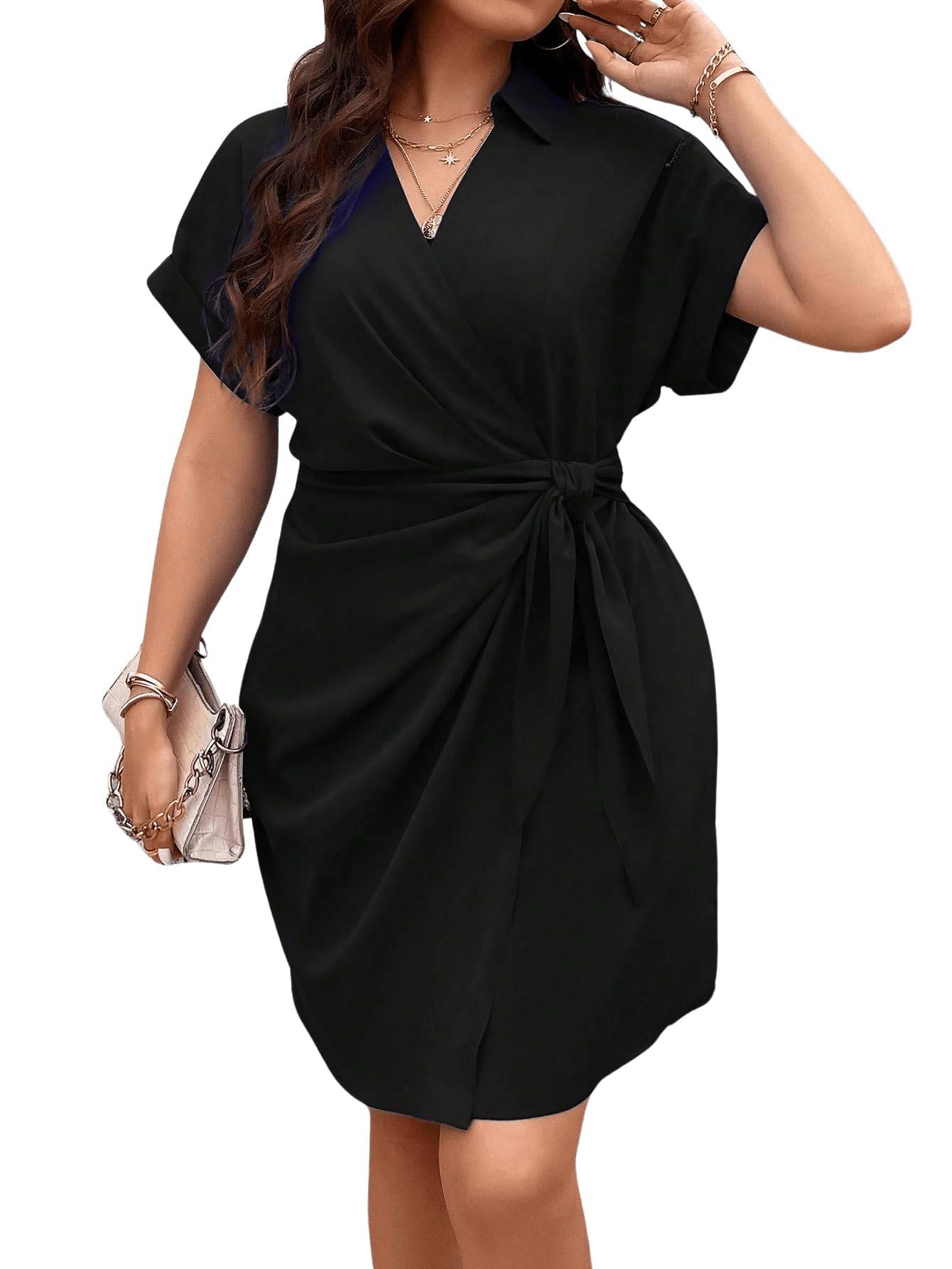 Women's Plus Size Short Sleeve Wrap Mini Dress