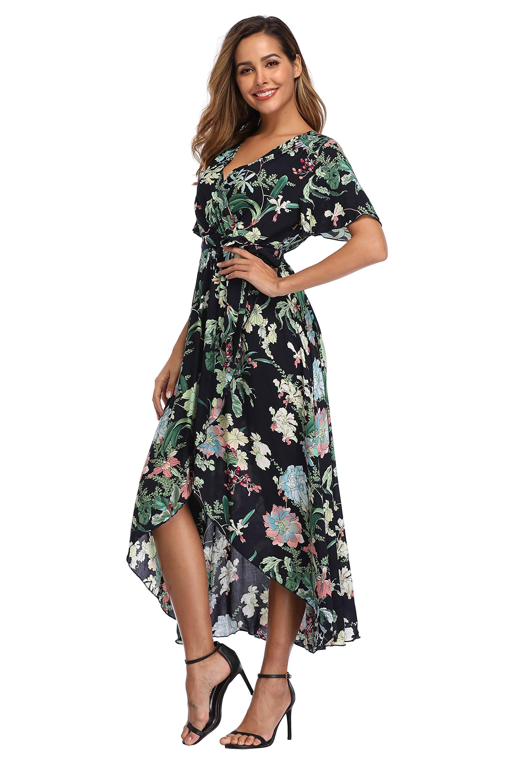 Women's Wrap V Neck Floral Summer Dresses Maxi