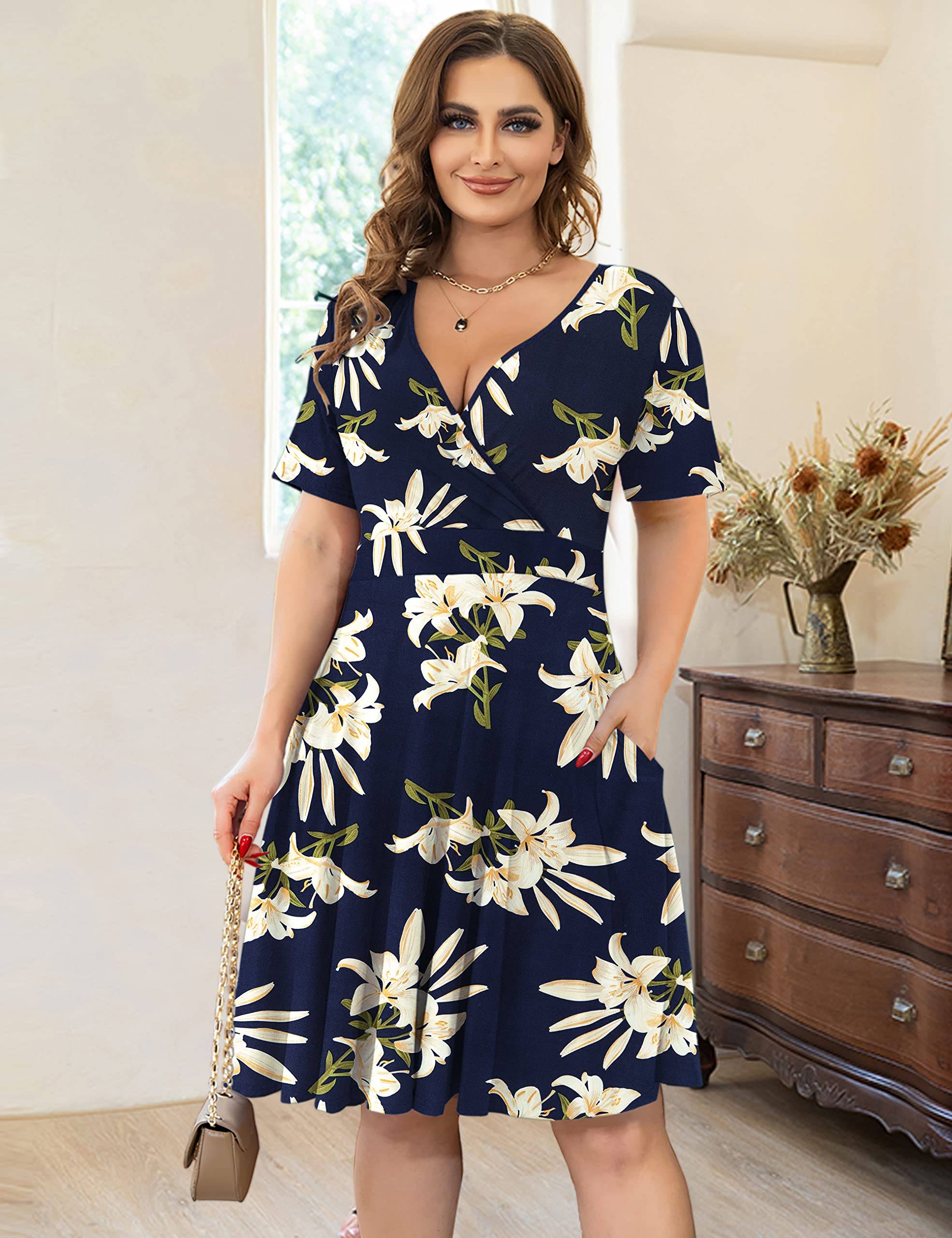 Womens Plus Size Dresses Wrap Dress with Pockets