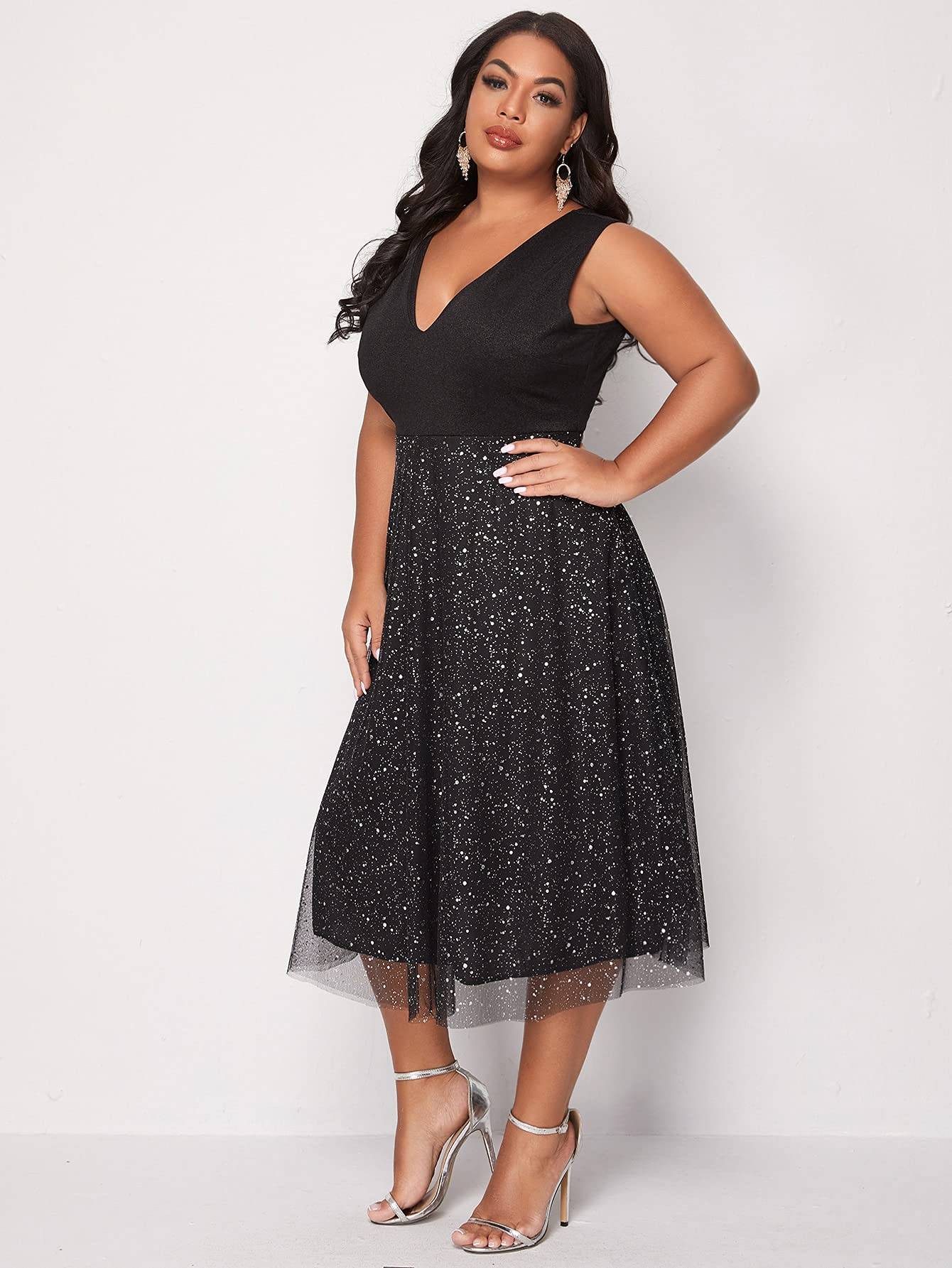 Women's Plus Size V Neck Party Midi Dress