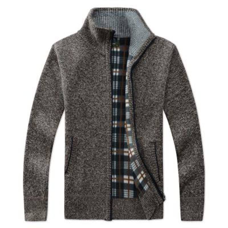 Men's Cardigan Sweaters Knitted Stand Collar Regular Fit Jacket Full Zip Fleece Lined Winter Warm Coat