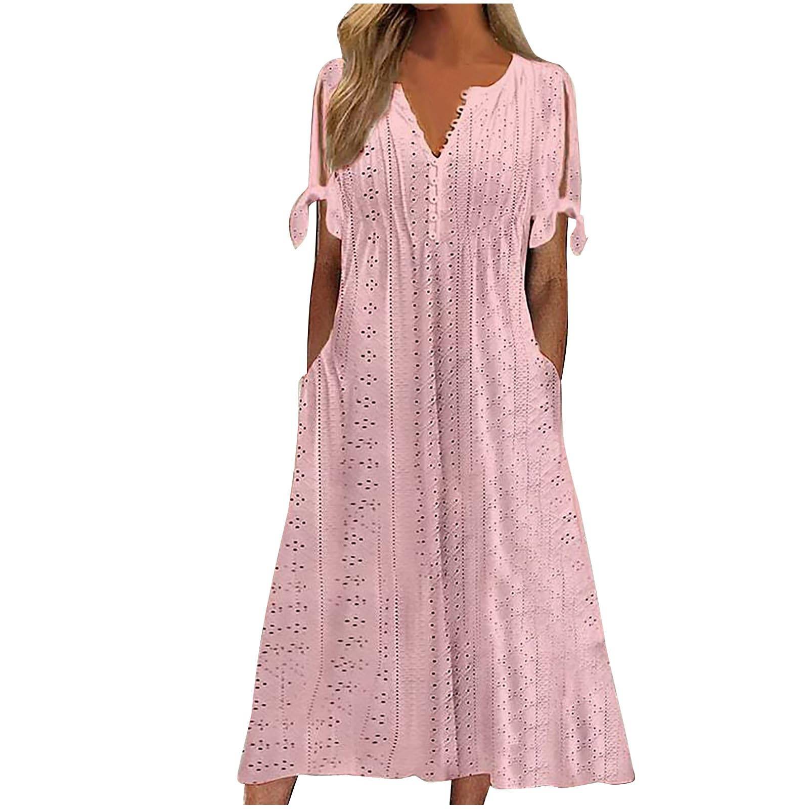 Womens Maxi Long Dress Boho V Neck Pockets Dresses