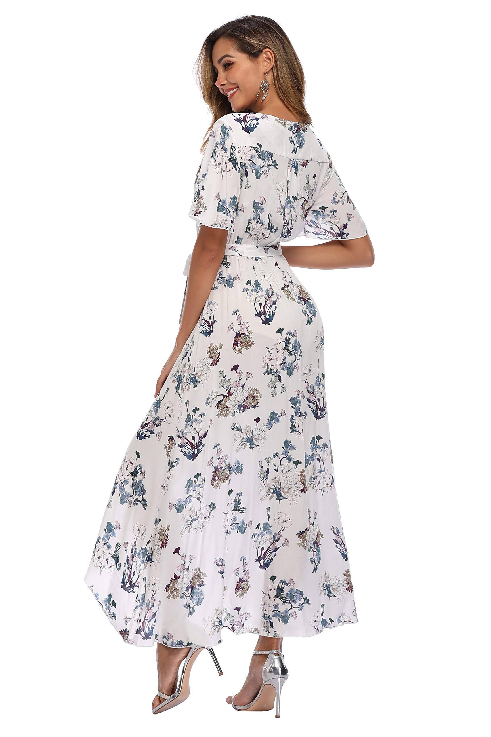 Women's Wrap V Neck Floral Summer Dresses Maxi