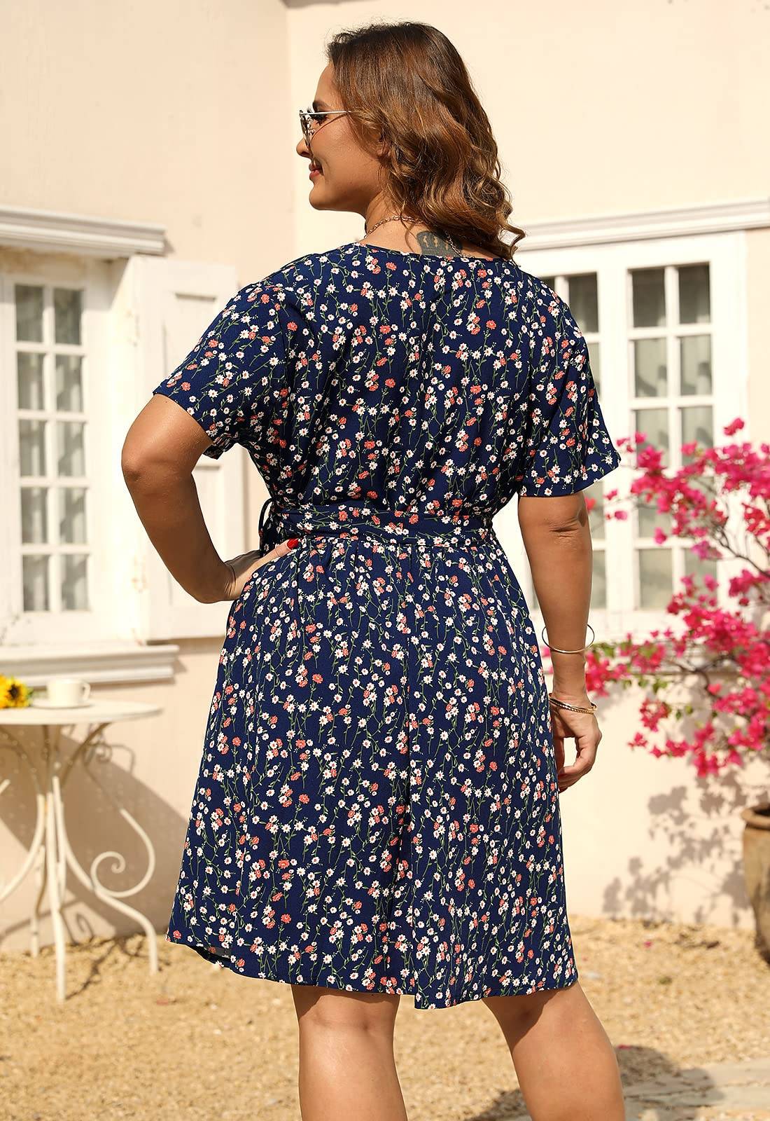 Womens Plus Size Boho Wrap Dress Floral Print