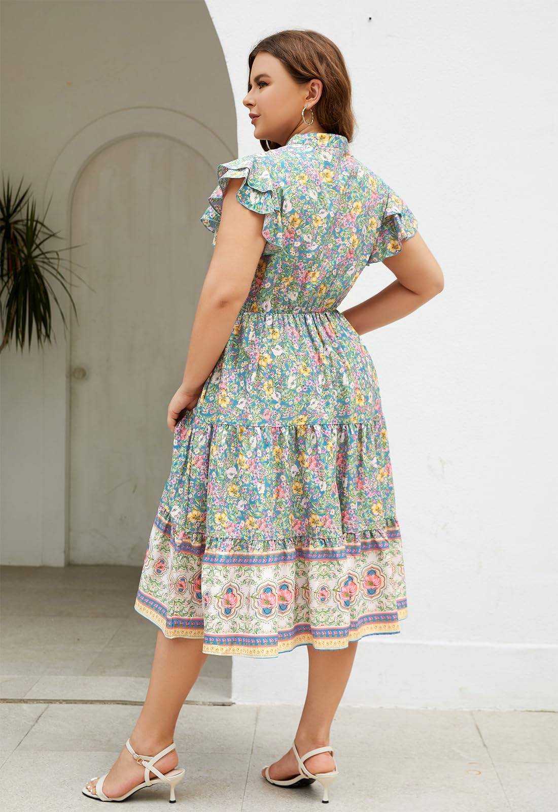 Plus Size Midi DressesWomen Boho Floral Dress