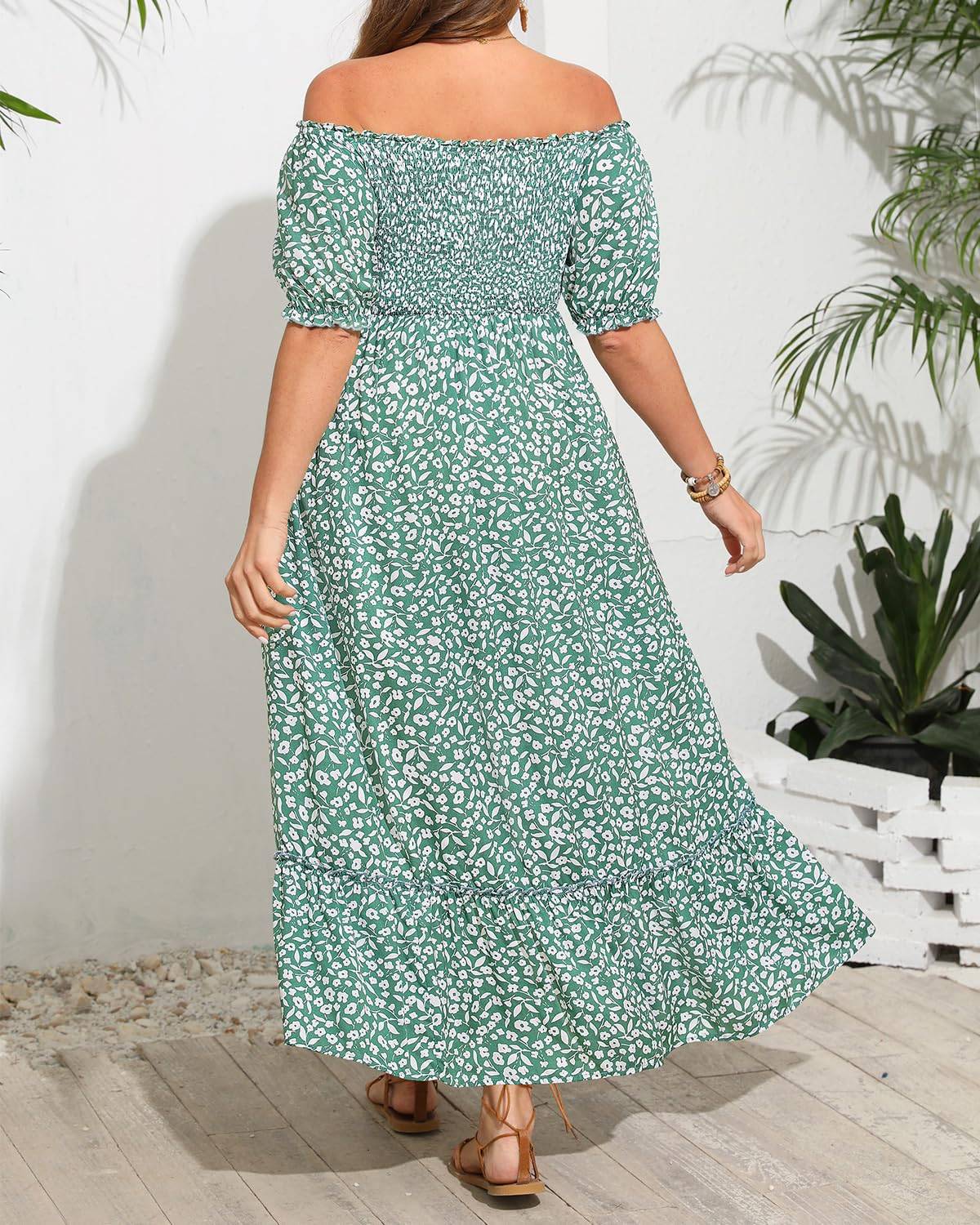 Women Plus Size Maxi Boho Sundress with Pocket