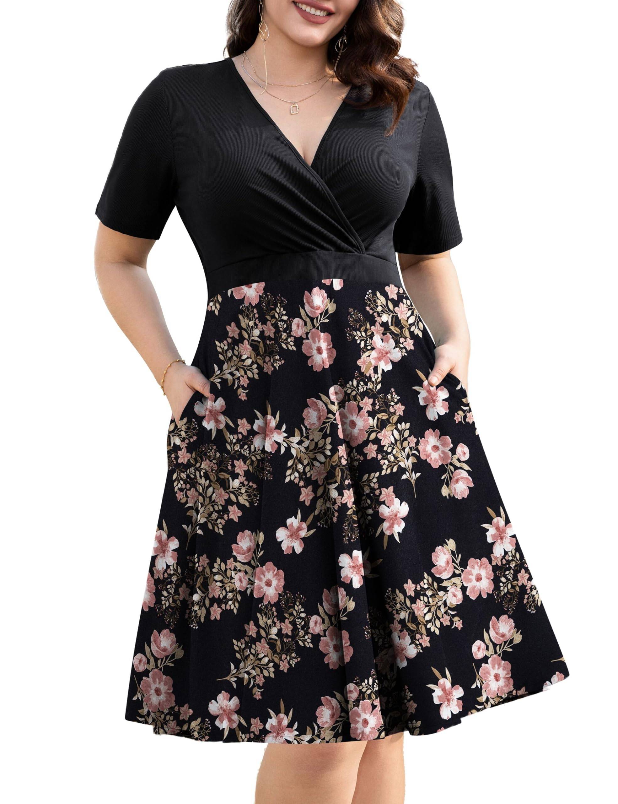 Womens Plus Size Dresses Wrap Dress with Pockets