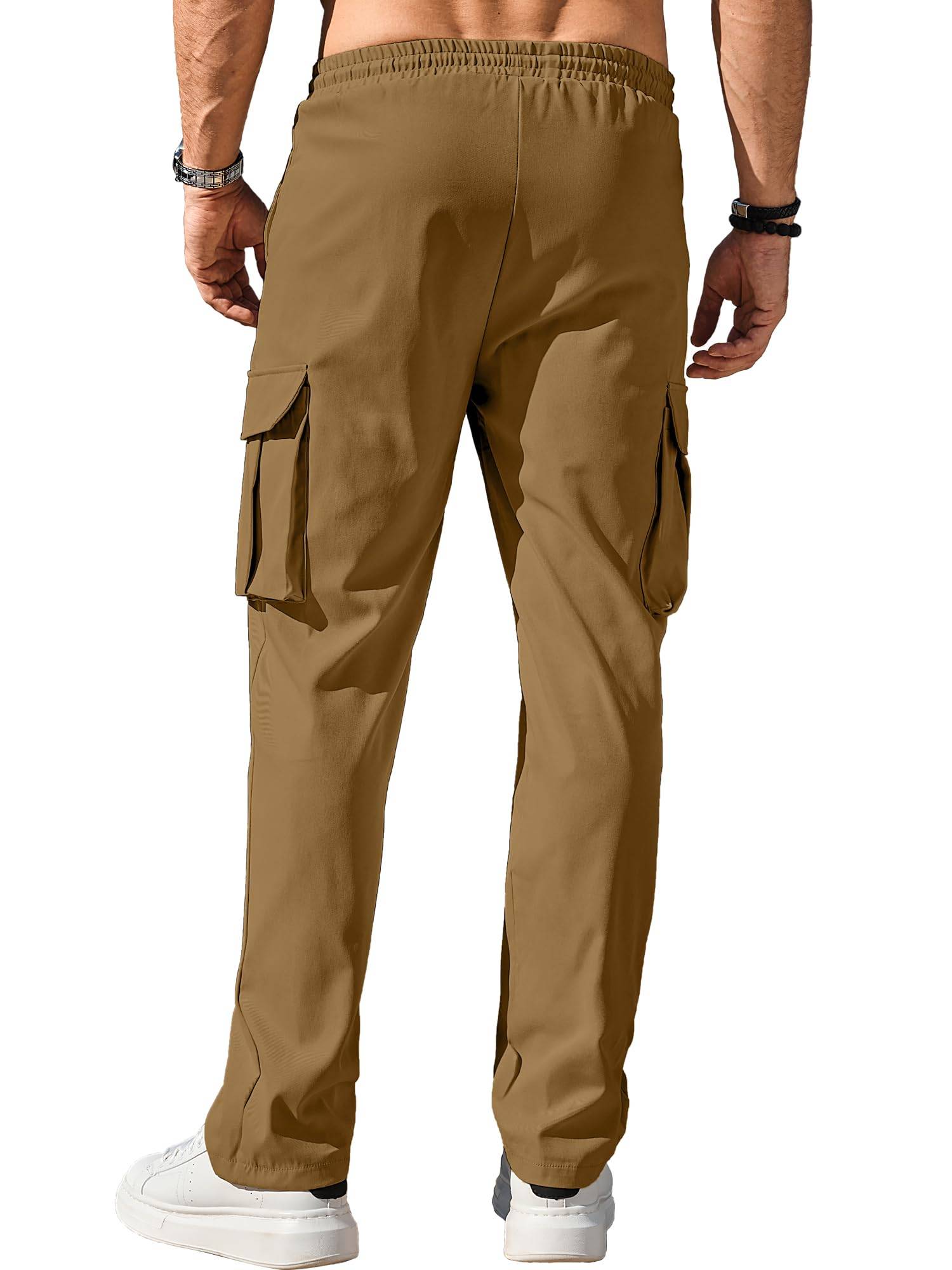 Men's Casual Cargo Pants Workout Joggers Stretch Sweatpants Hiking Drawstring Tactical Pants with Multi Pockets