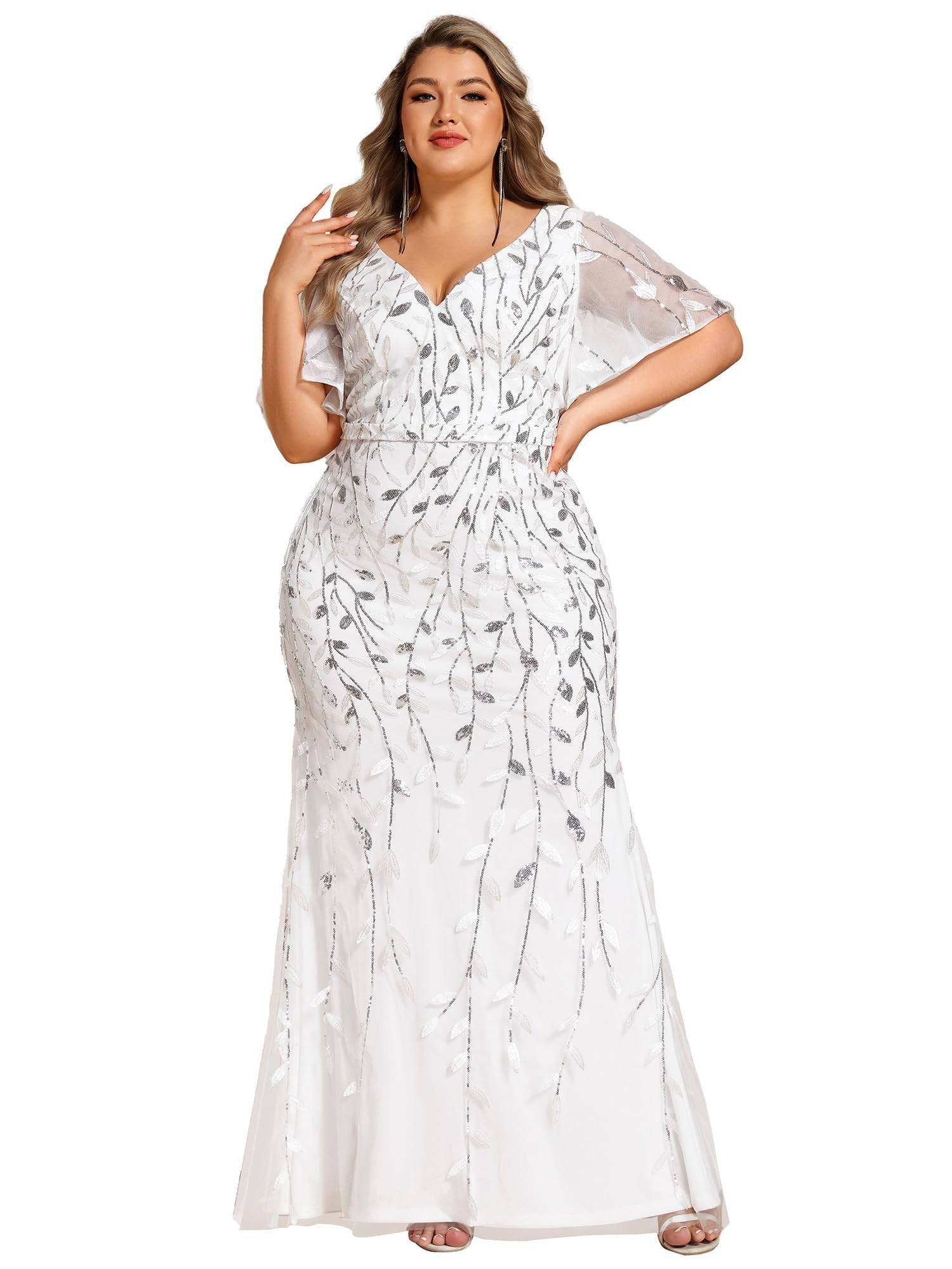 Women's V-Neck Sparkly Formal Dresses Plus Size