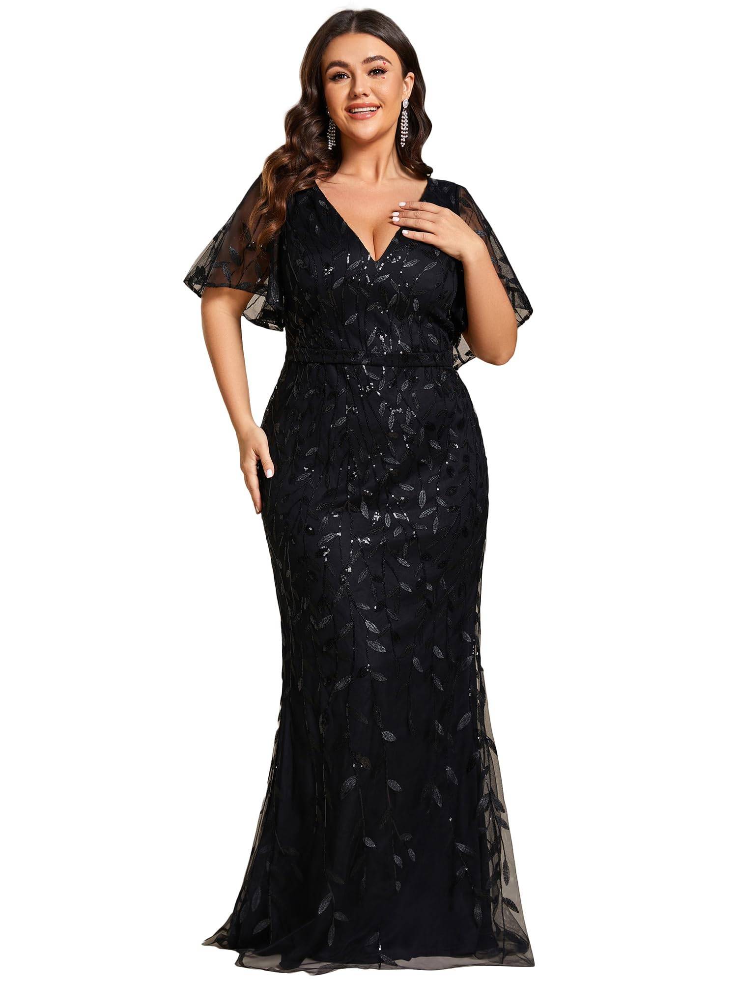 Women's V-Neck Sparkly Formal Dresses Plus Size