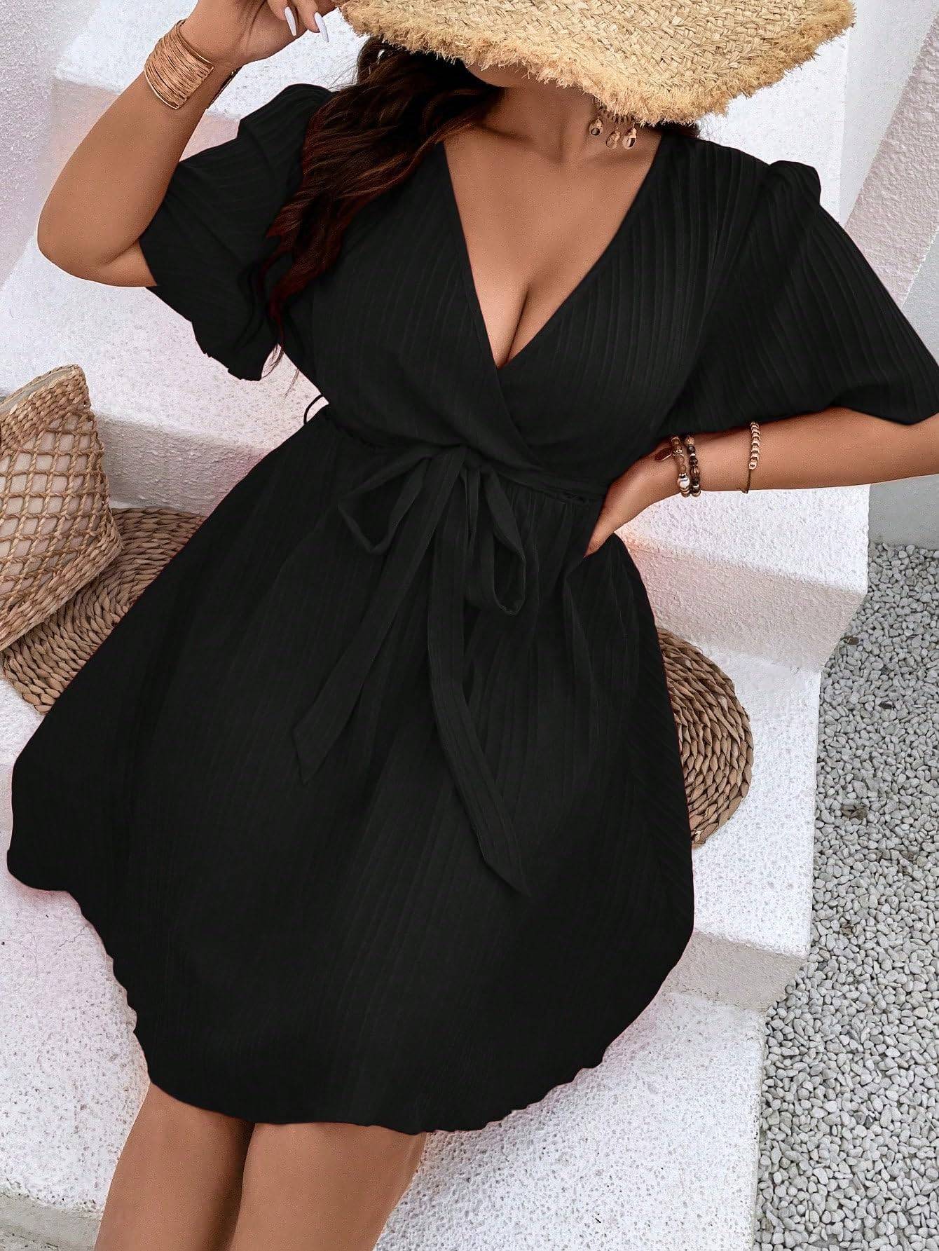 Women's Plus Size Wrap V Neck Short A Line Dress