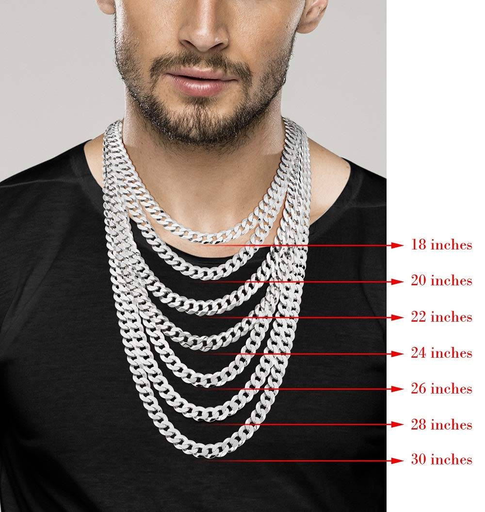 Solid 925 Sterling Silver Italian 9mm Solid Diamond-Cut Cuban Link Curb Chain Necklace For Men