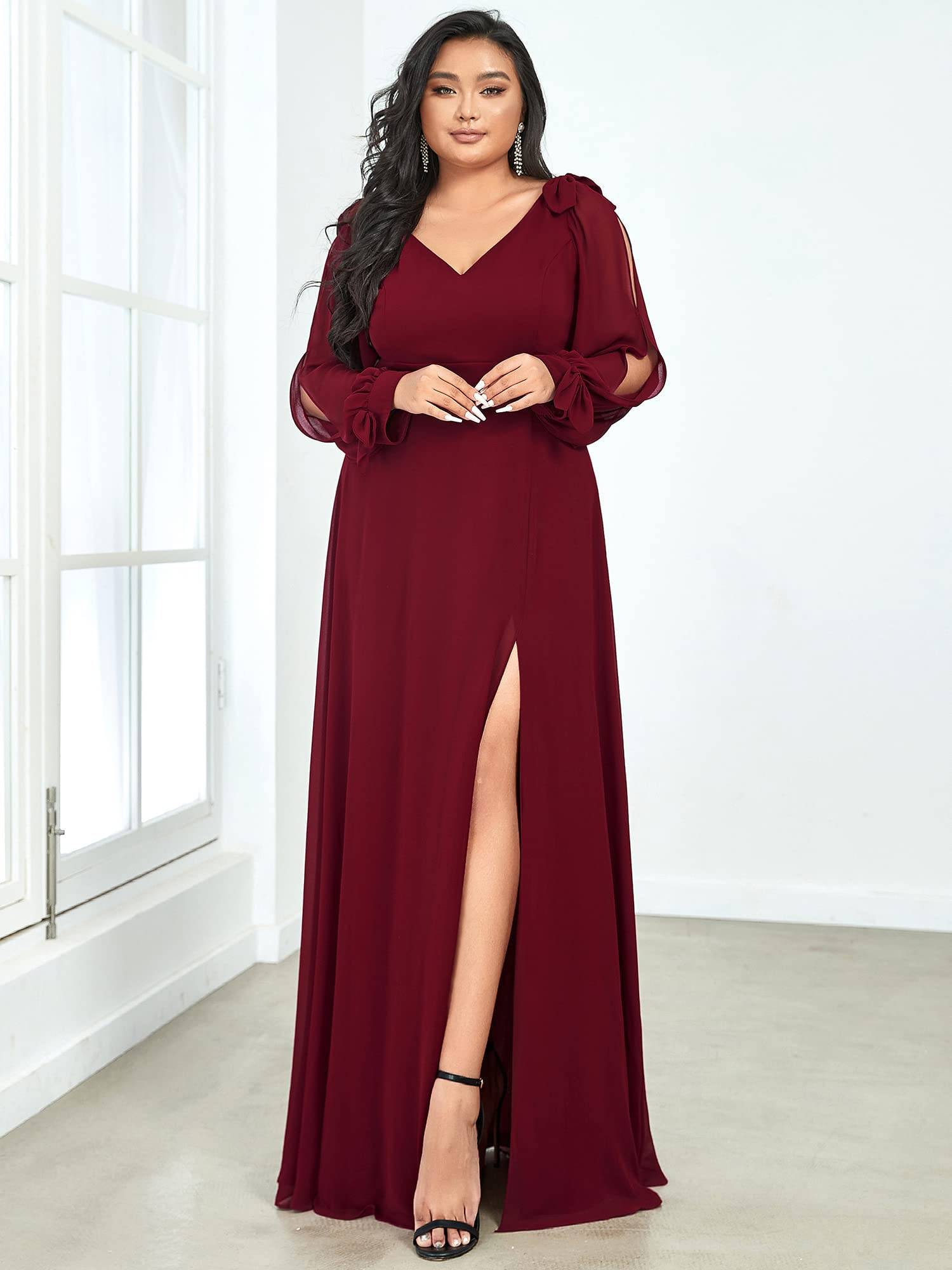 Plus Size Chiffon Long Sleeve Formal Dress