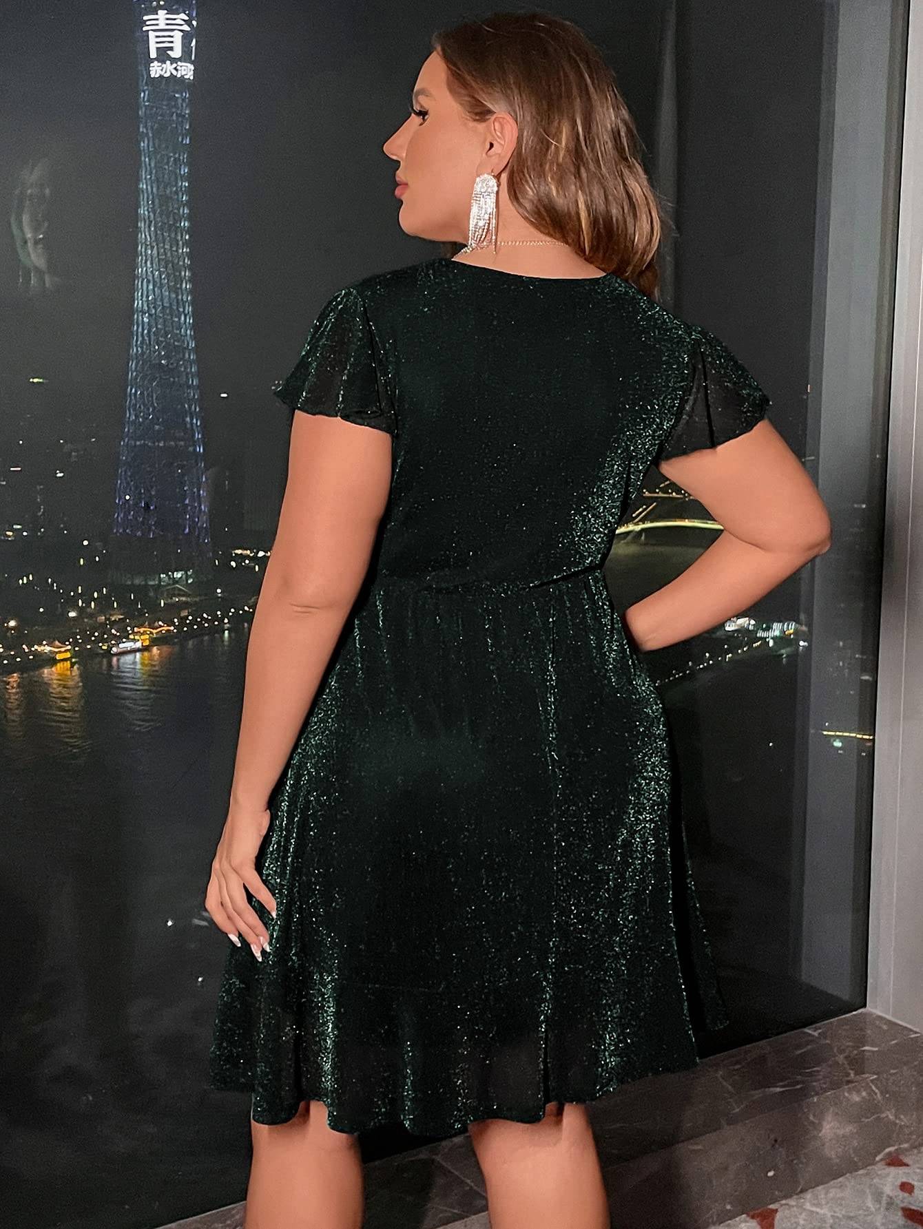 Women's Plus Size Glitter Wrap Party A Line Dress