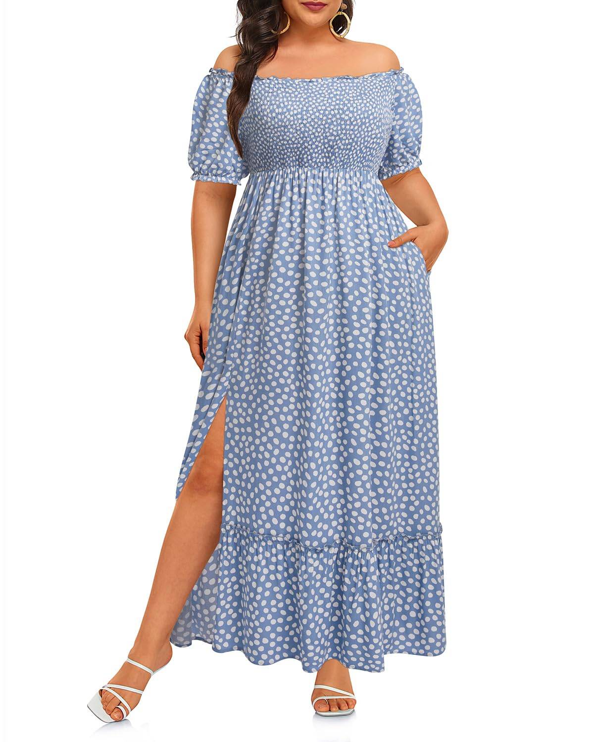 Women Plus Size Maxi Boho Sundress with Pocket